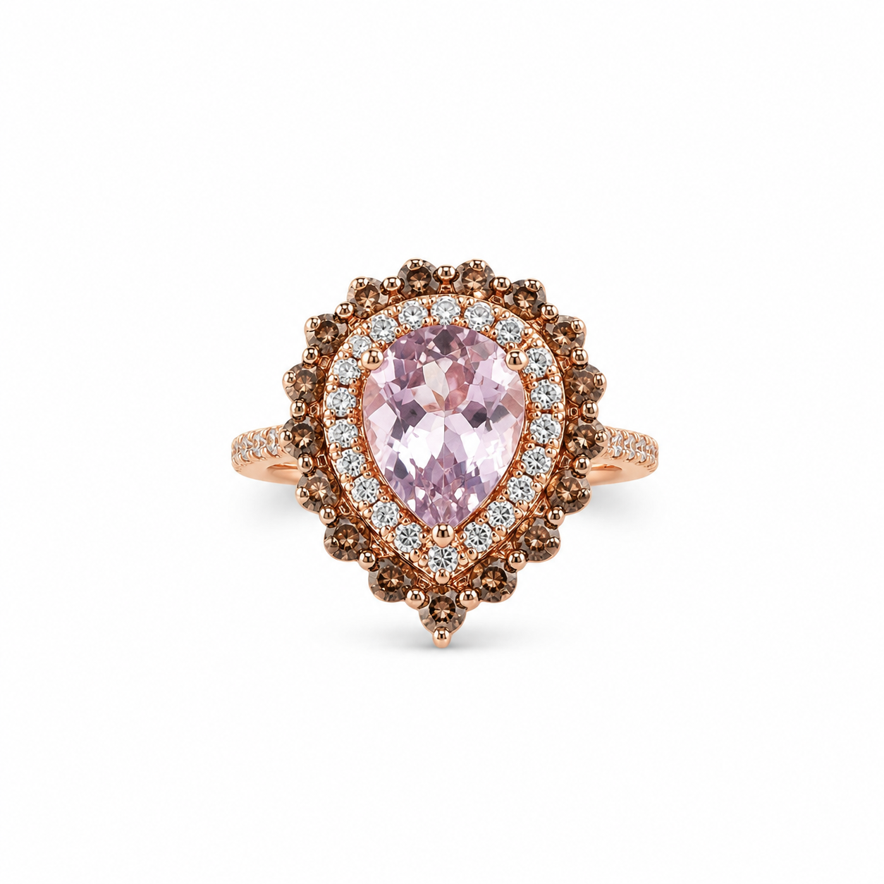 14KT Rose Gold 2.4 STW Pink Amethyst & S Quartz Ring [K18H]