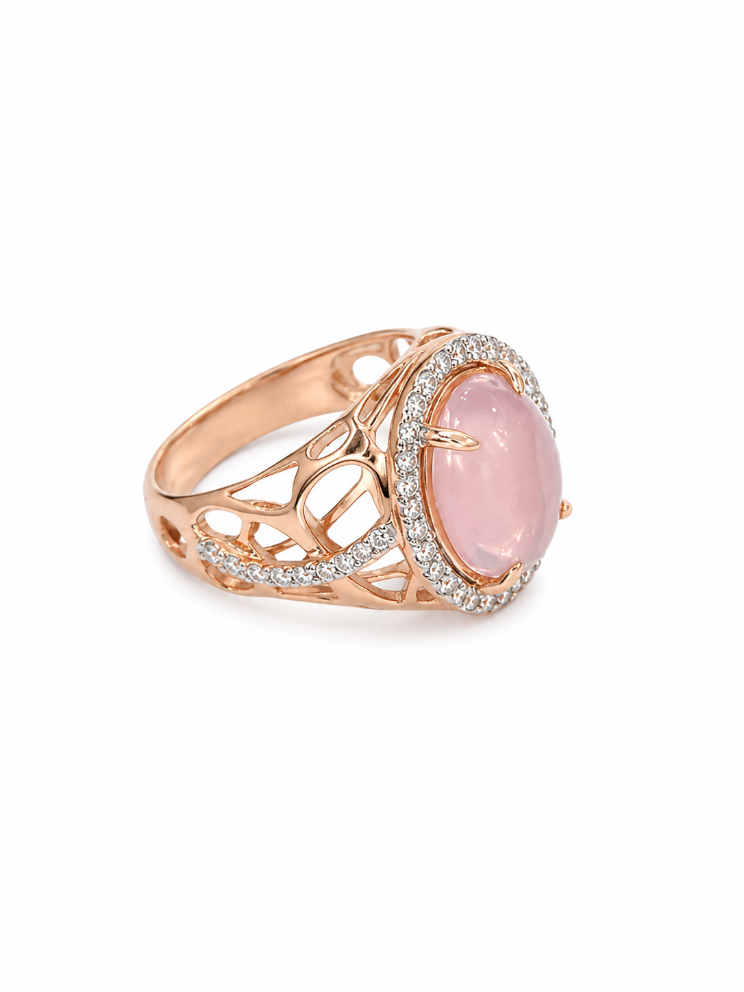 14KT Rose Gold 0.74 CTW 5.26 STW Rose Quartz Diamond Ring [K36H]