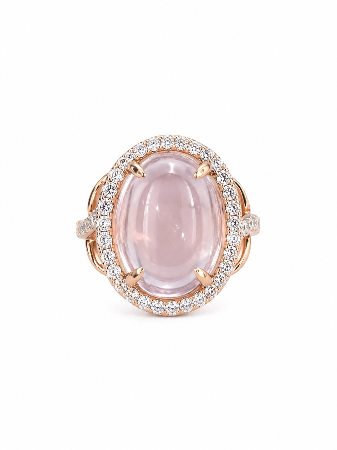 14KT Rose Gold 0.74 CTW 5.26 STW Rose Quartz Diamond Ring [K36H]