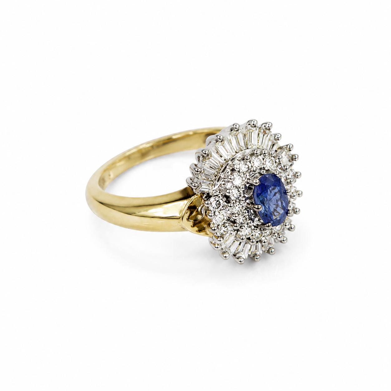 14KT Yellow Gold 0.50 CTW 0.43 STW Tanzanite Diamond Ring [K23H]