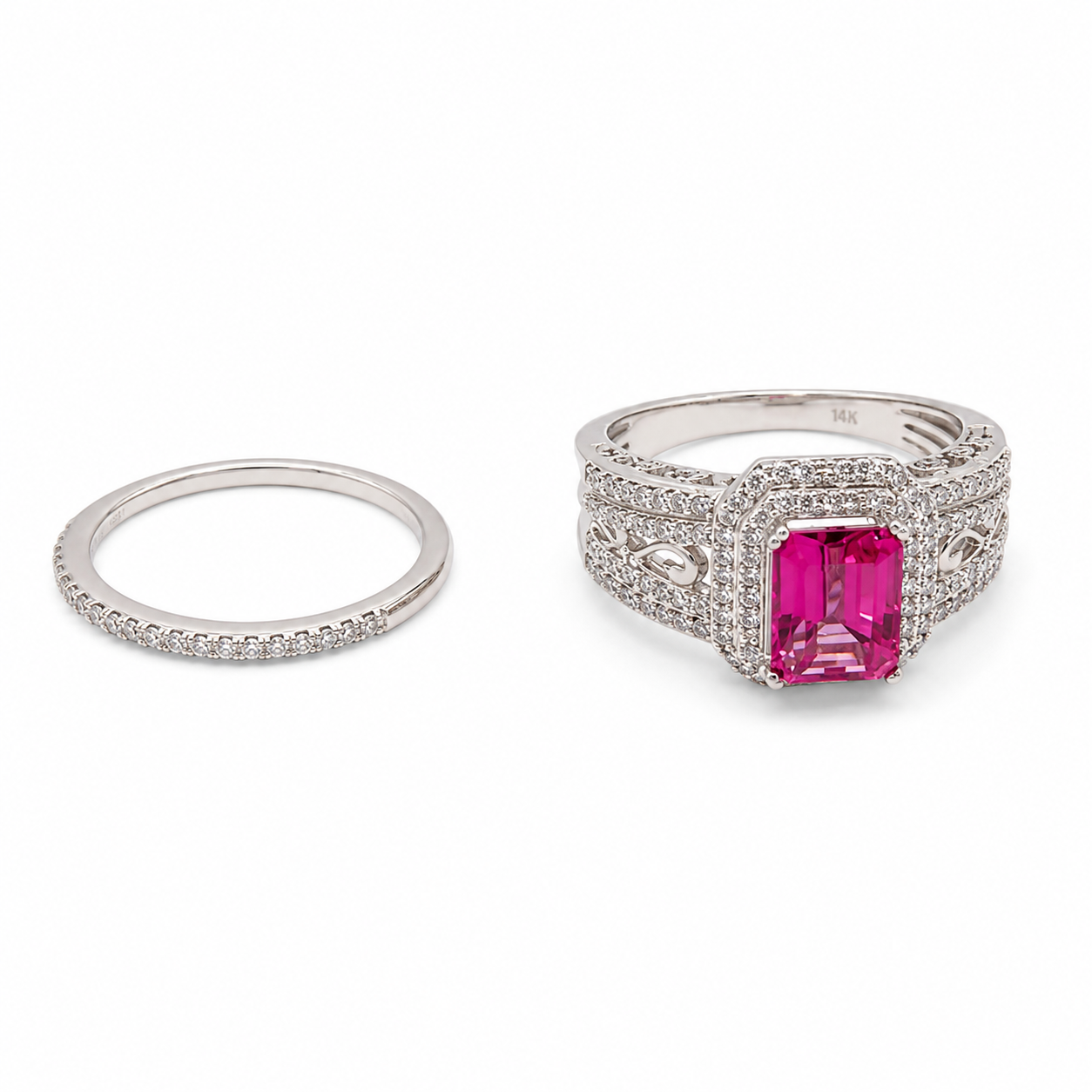 14KT White Gold 0.75 CTW 1.01 STW Pink Sapphire Diamond Bridal Ring [K4T]