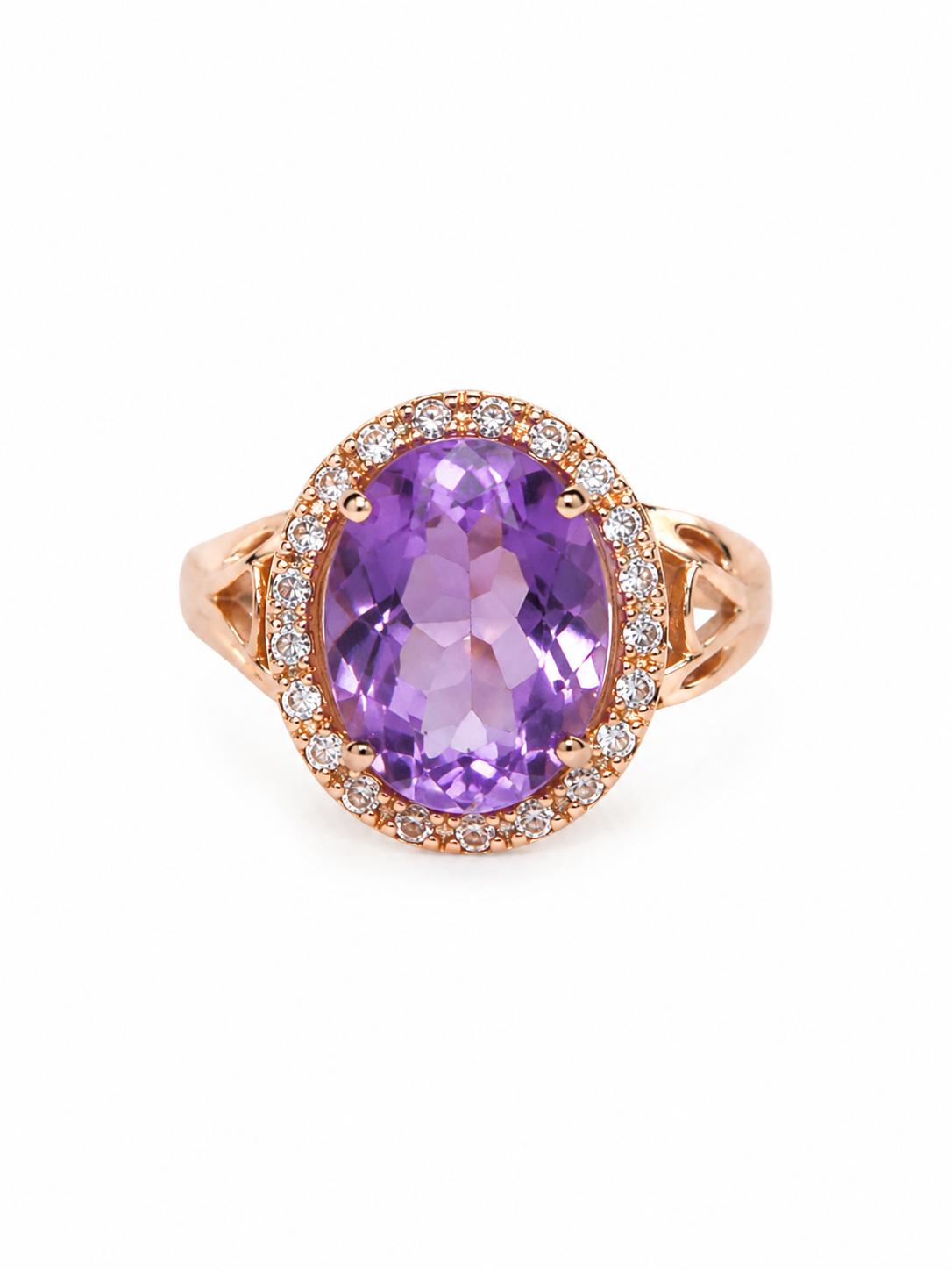 14KT Rose Gold 0.25 CTW 4.03 STW Amethyst Diamond Ring [K22H]