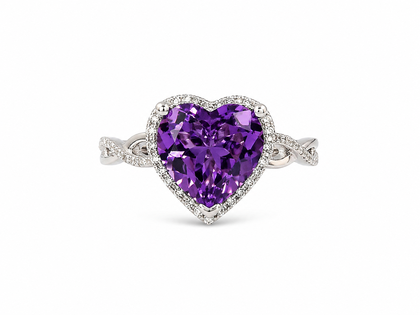 10KT White Gold 0.125 CTW 2.5 STW Amethyst Diamond Ring [12H]