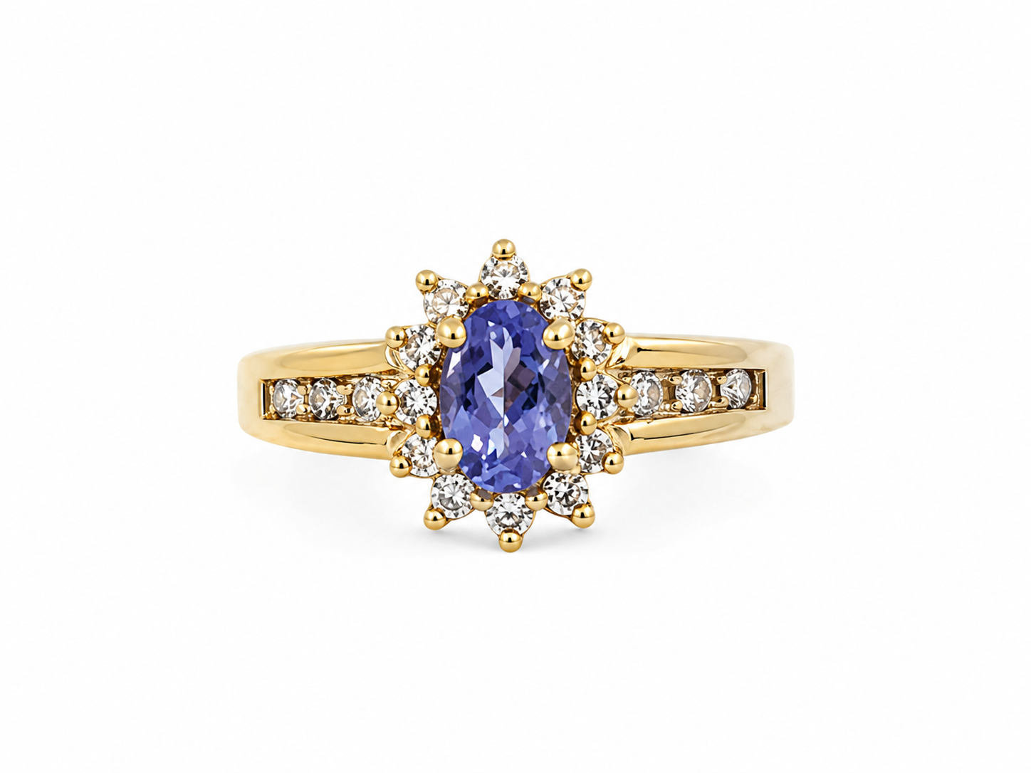 10KT Yellow Gold 0.25 CTW 0.33 STW Tanzanite Diamond ring [K12H]