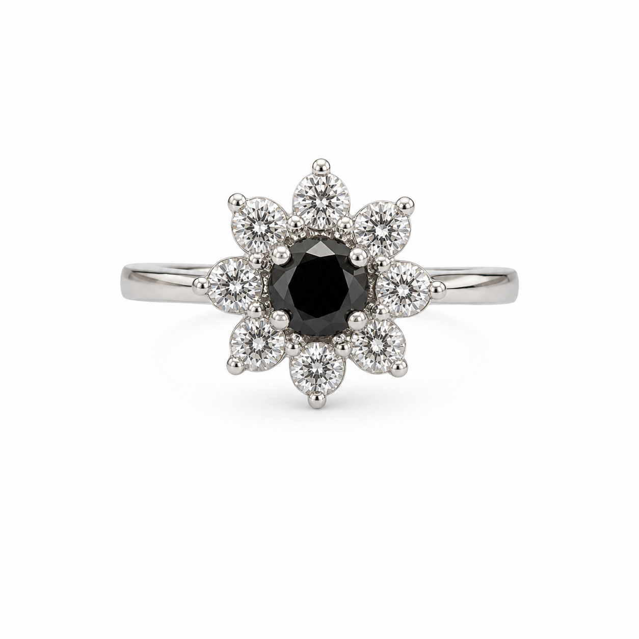 925 Sterling Silver 0.10 CTW 0.25 STW Black Diamond Ring [ K3H]