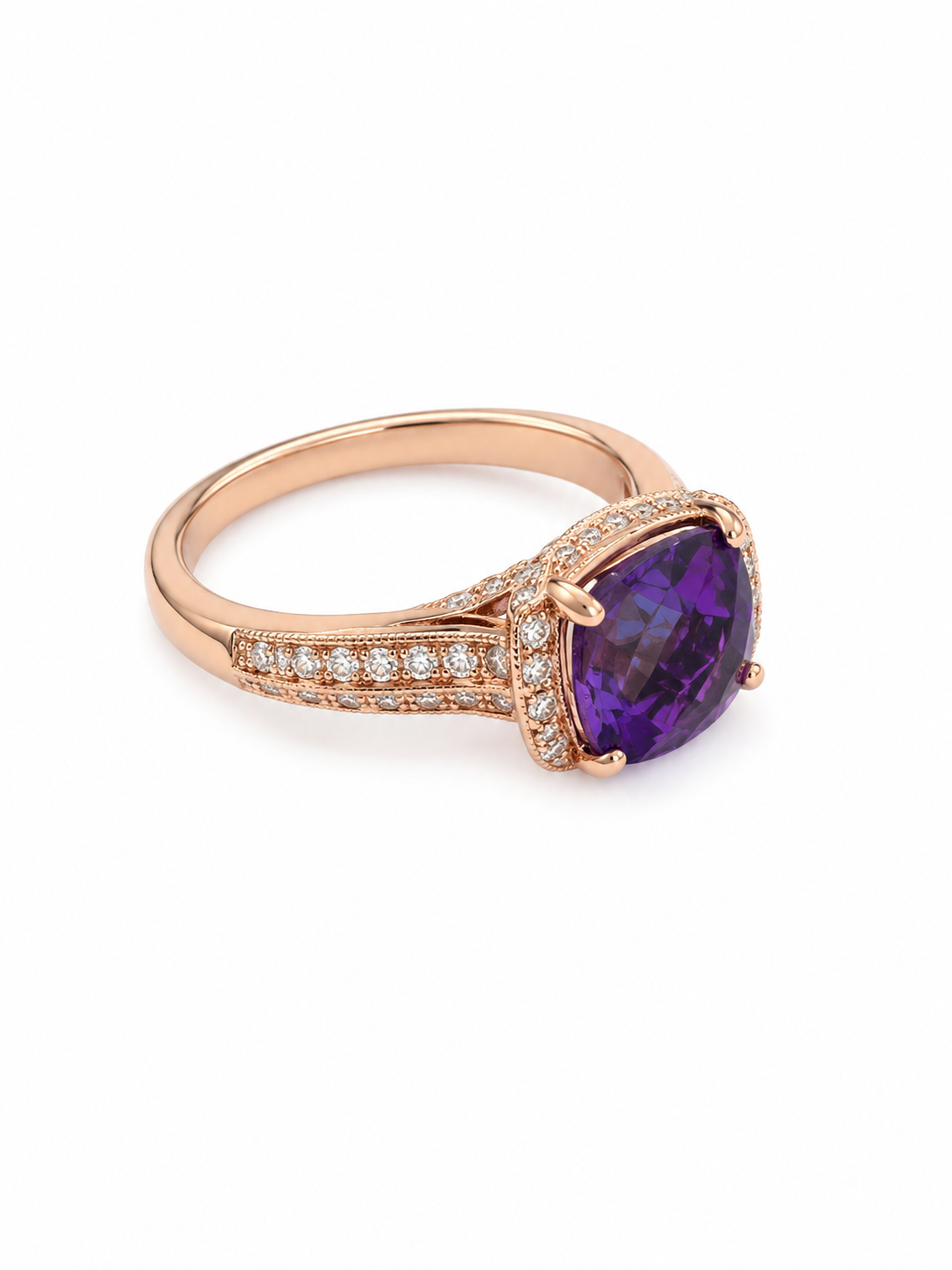 14KT Rose Gold 0.35 CTW 1.80 STW Amethyst Diamond Ring [K21H]