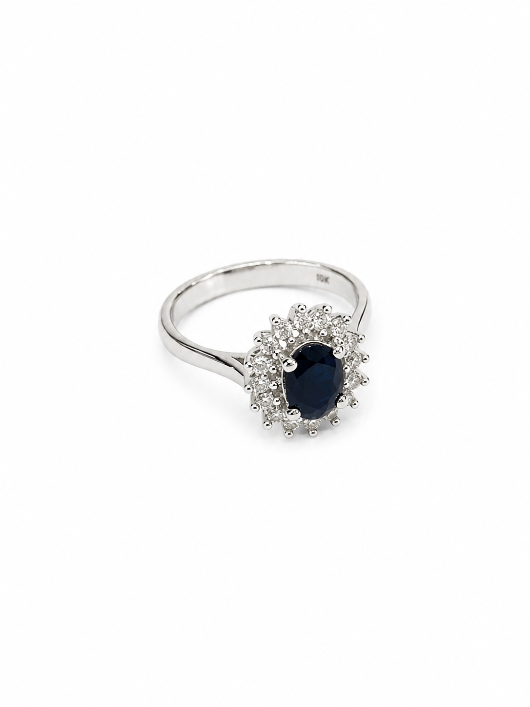 10KT White Gold 0.25 CTW 0.50 STW Blue Sapphire Diamond Ring [K12H]