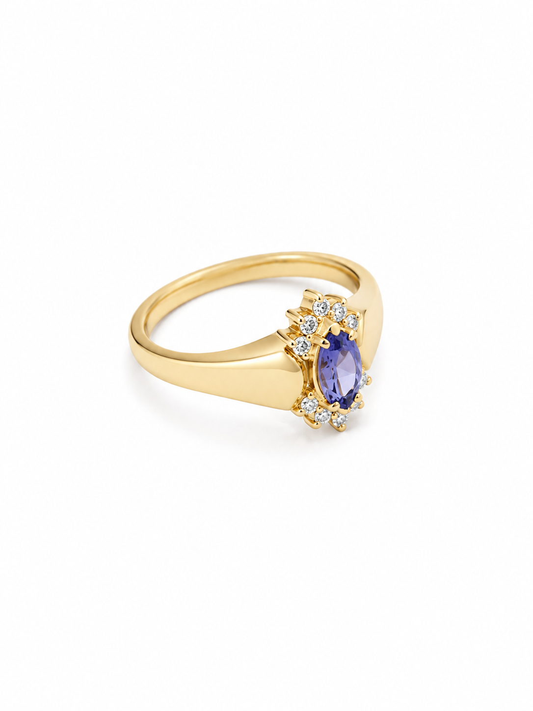 10KT Yellow Gold 0.01 CTW 0.35 STW Tanzanite Diamond Ring [K5H]