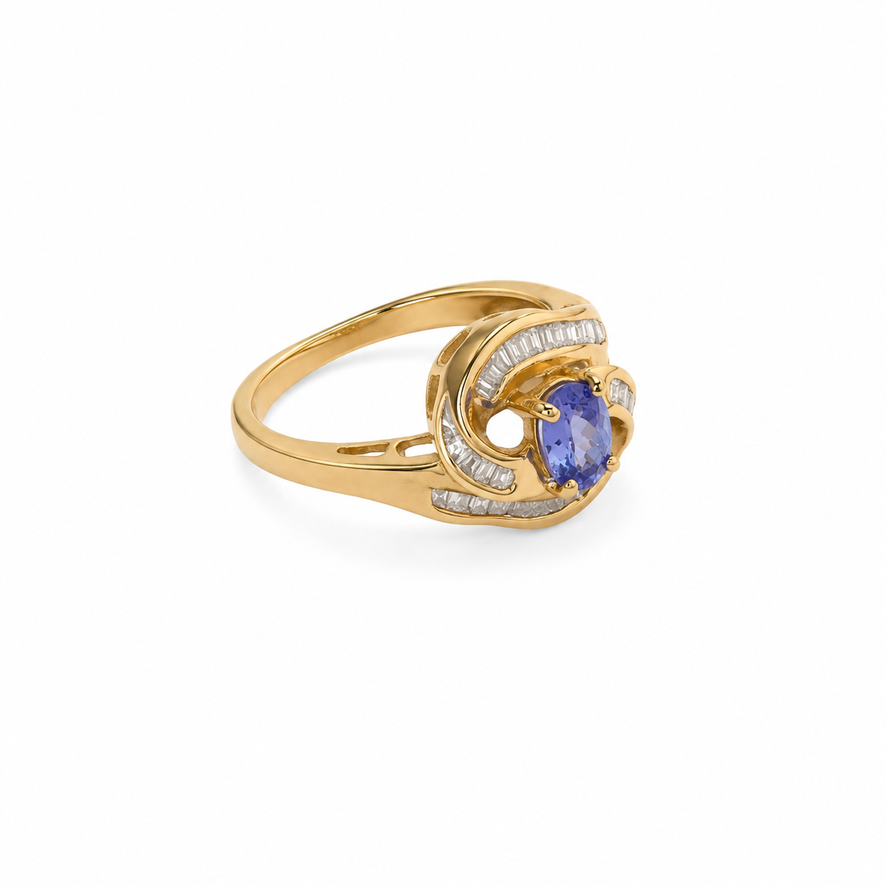 14KT Yellow Gold 0.33 CTW 0.35 STW Tanzanite Diamond Ring [K19H]s