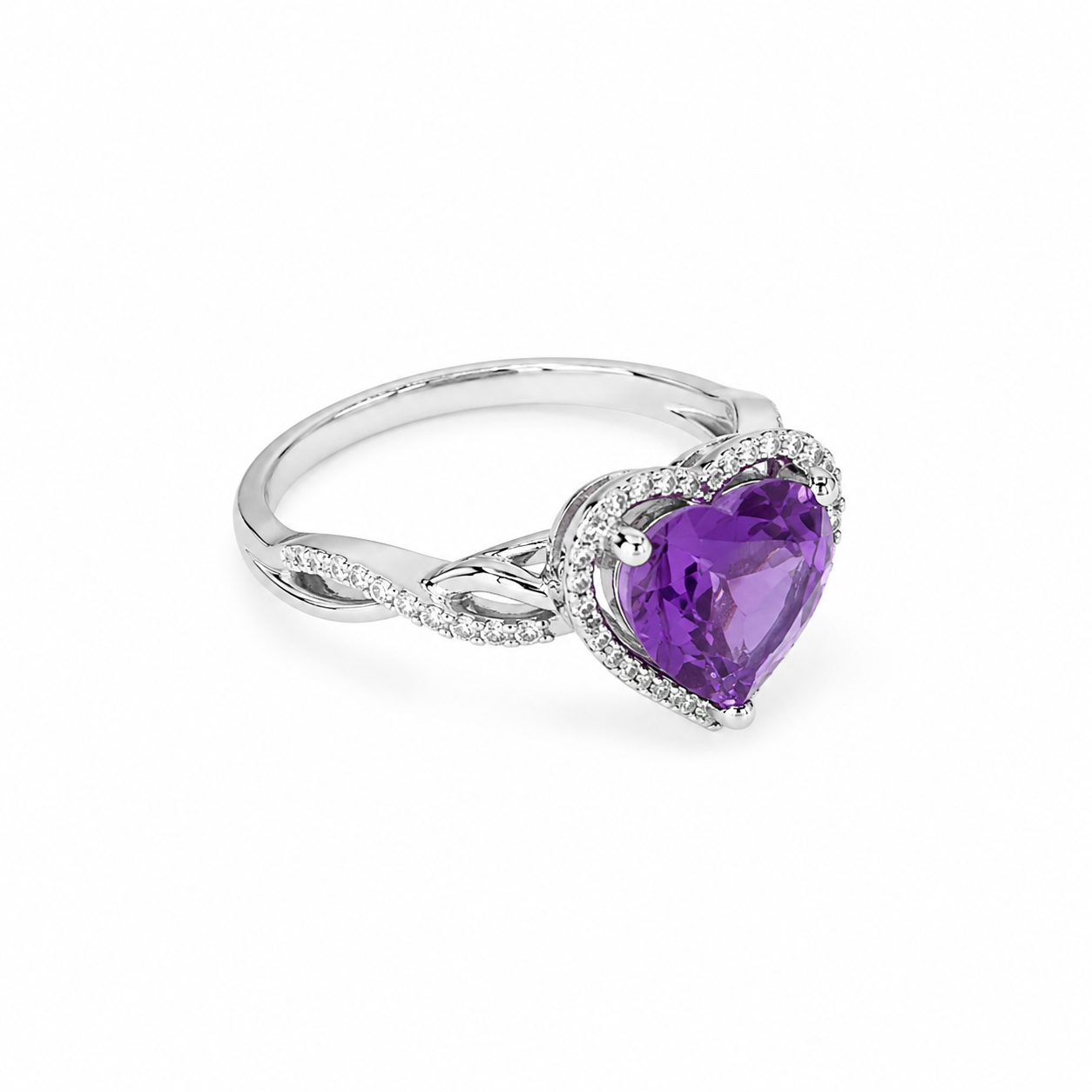 10KT White Gold 0.125 CTW 2.5 STW Amethyst Diamond Ring [12H]
