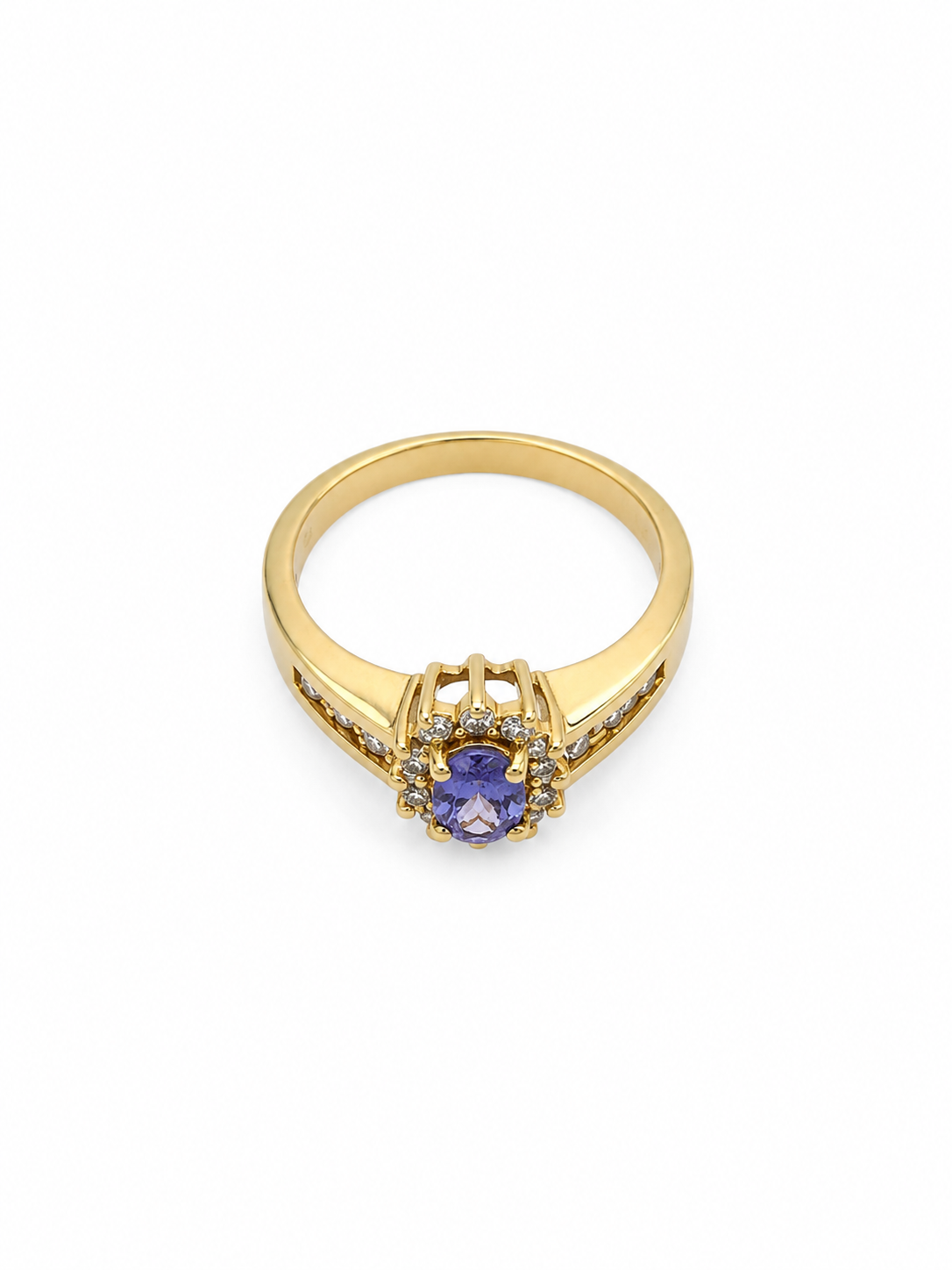 10KT Yellow Gold 0.25 CTW 0.33 STW Tanzanite Diamond ring [K12H]