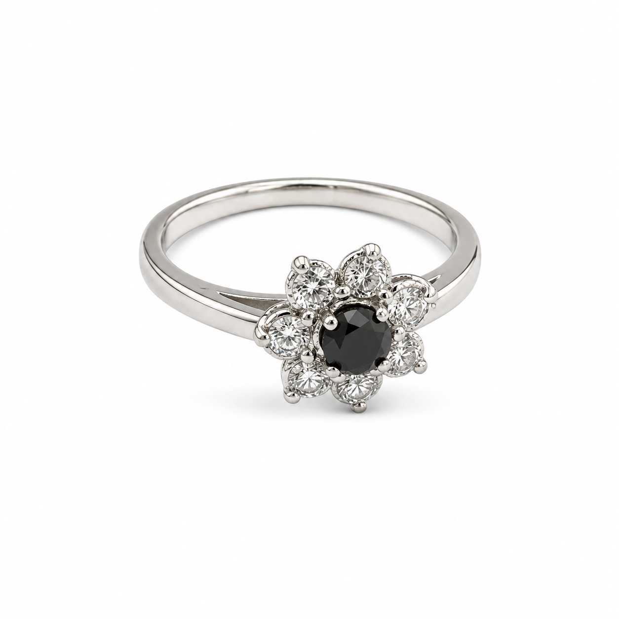 925 Sterling Silver 0.10 CTW 0.25 STW Black Diamond Ring [ K3H]