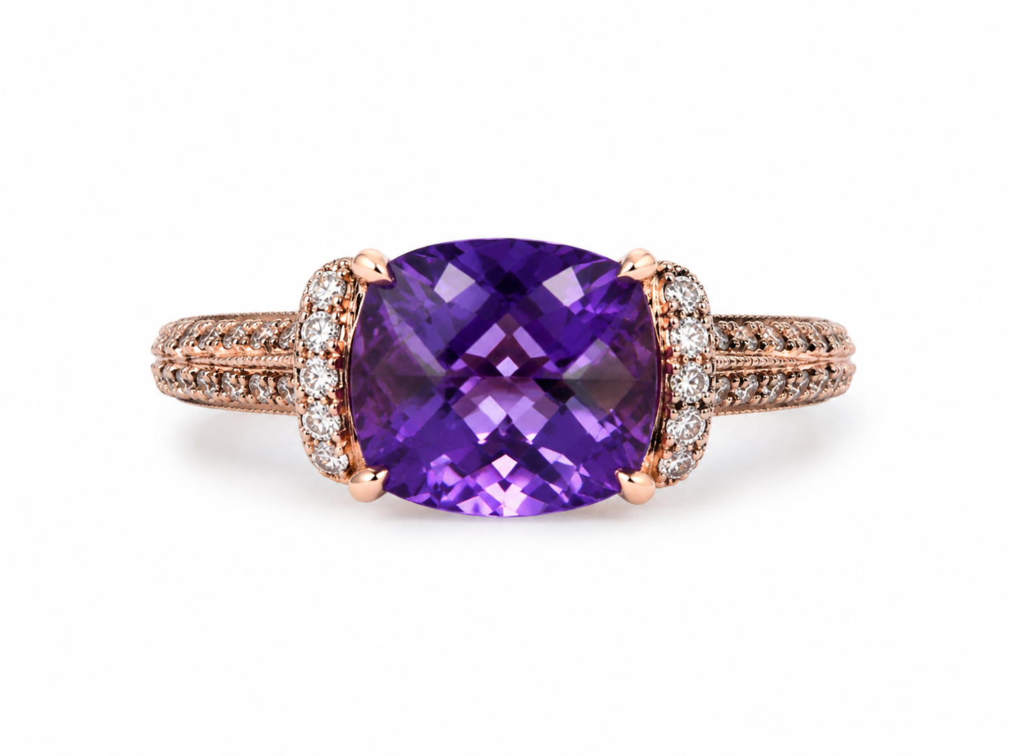 14KT Rose Gold 0.35 CTW 1.80 STW Amethyst Diamond Ring [K21H]