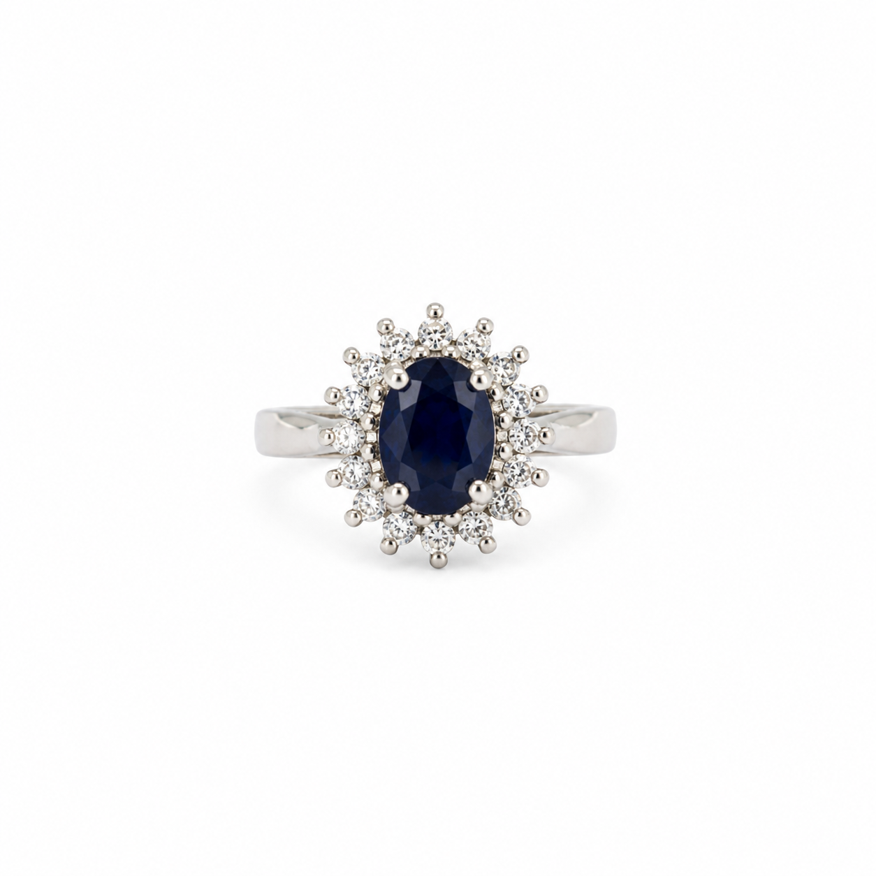 10KT White Gold 0.25 CTW 0.50 STW Blue Sapphire Diamond Ring [K12H]