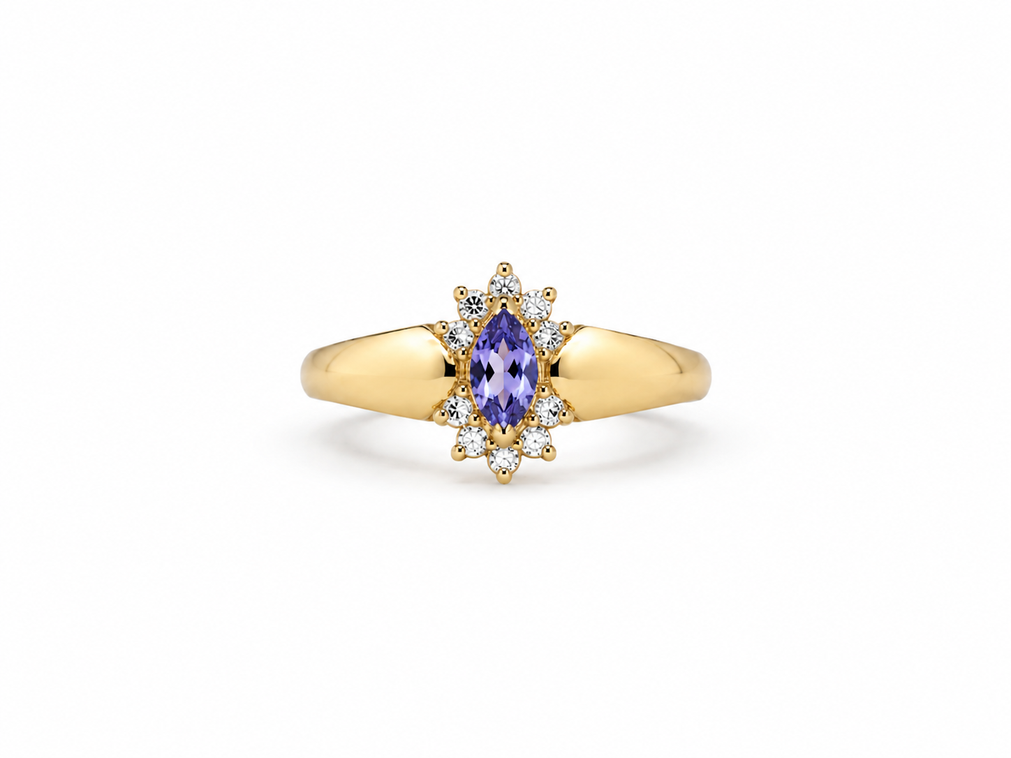 10KT Yellow Gold 0.01 CTW 0.35 STW Tanzanite Diamond Ring [K5H]