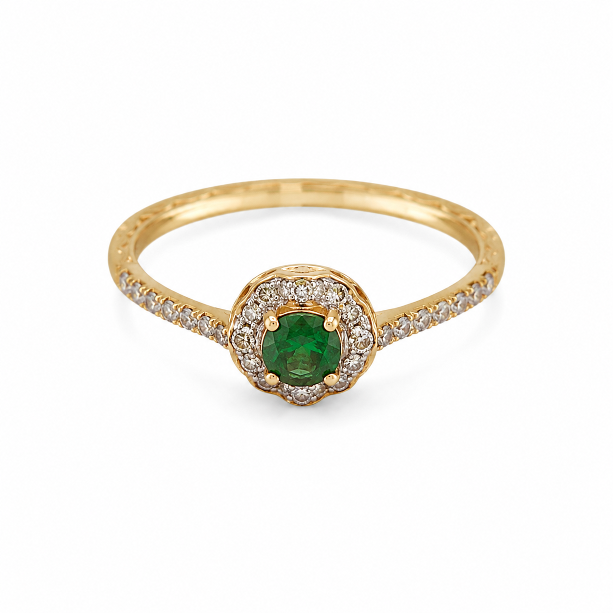 10KT Yellow Gold Round Classic Green Ring [A1P6]