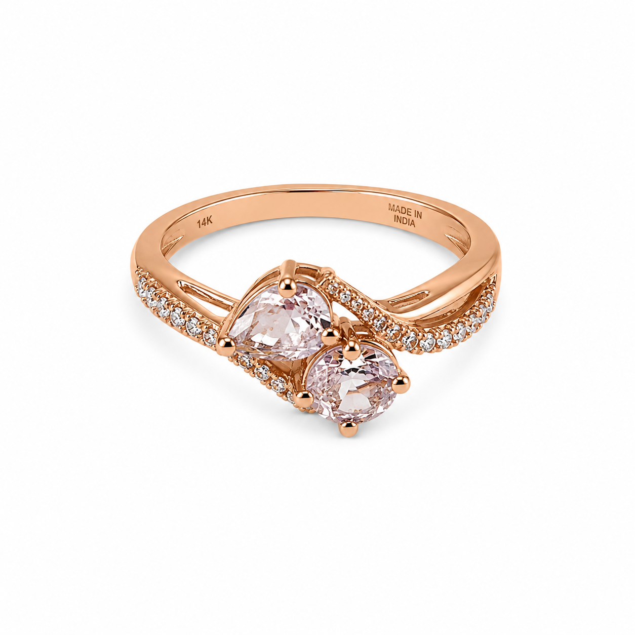 10KT Rose Gold 0.05 CTW 1.00  STW Morganite Diamond Ring [9H50]