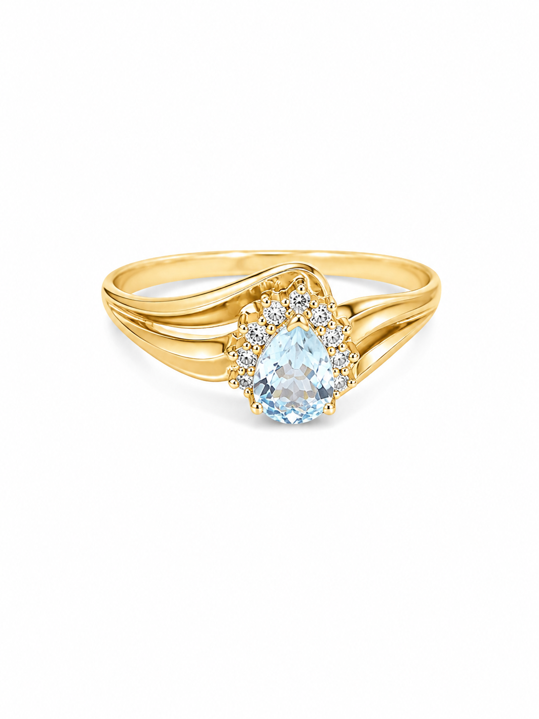 10KT Yellow Gold 0.11 CTW 0.70 STW Aquamarine Diamond Ring [K8H50]