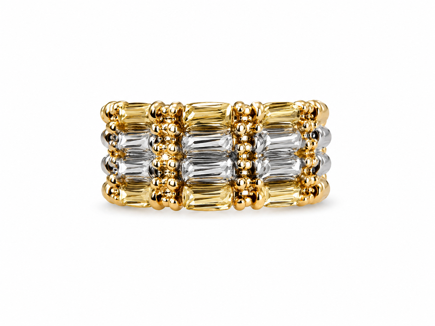 14KT Four Row Two Tone White and Yellow Gold Ring [A4B8]