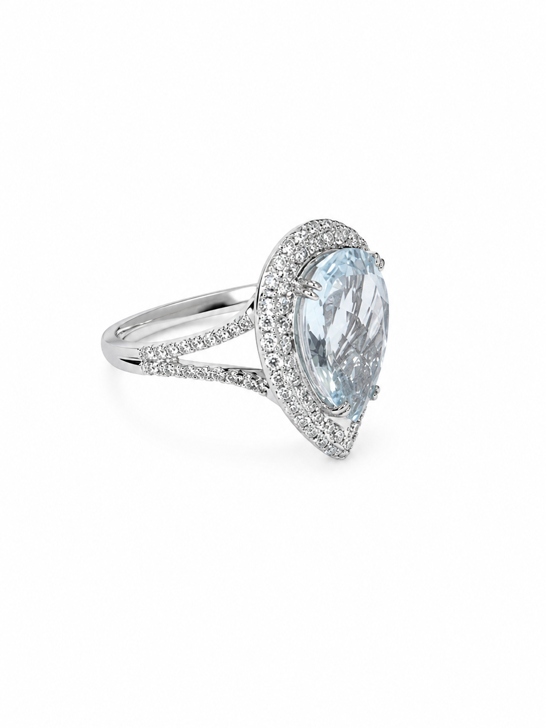 14KT White Gold 0.58 CTW 3.87 STW Blue Aqua Sapphire Diamond Ring [K38H]