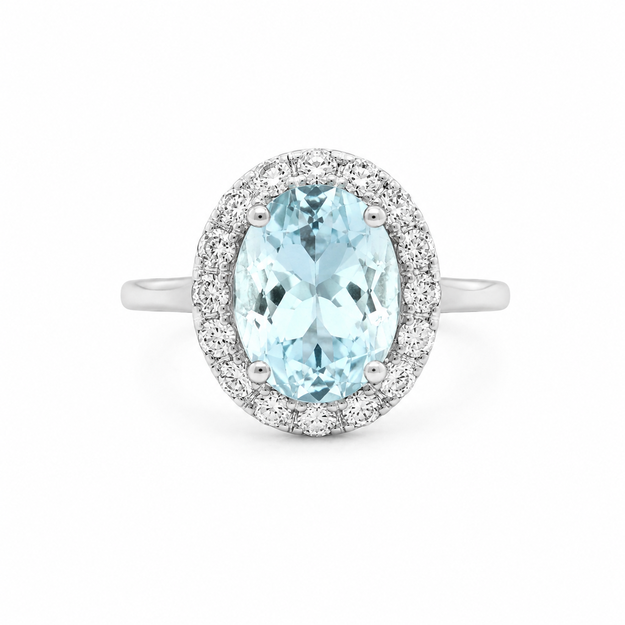 14KT White Gold 0.18 CTW 1.58 STW Aquamarine Diamond Ring [K15H]