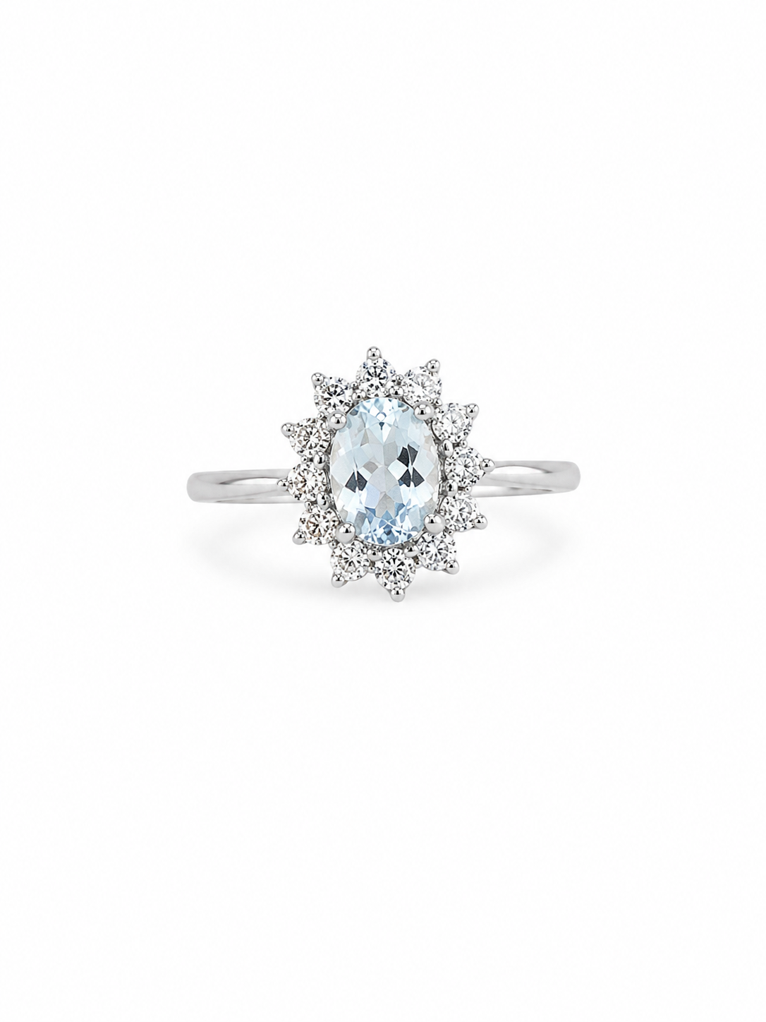 14KT  White Gold 0.10 CTW 0.70 STW Aquamarine Diamond Ring [K11H]