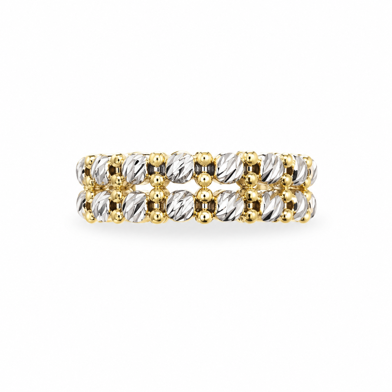 14KT Two Row Cubic Zirconium Yellow Gold Ring [A2B6]