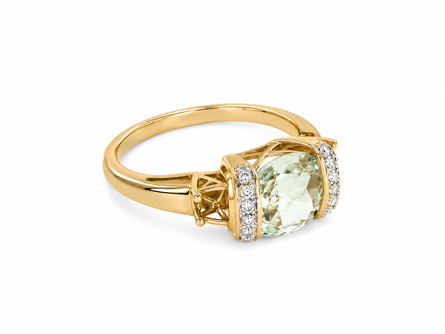 10KT Yellow Gold 0.05 CTW 2.00 STW Aquamarine Diamond Ring [K1T]