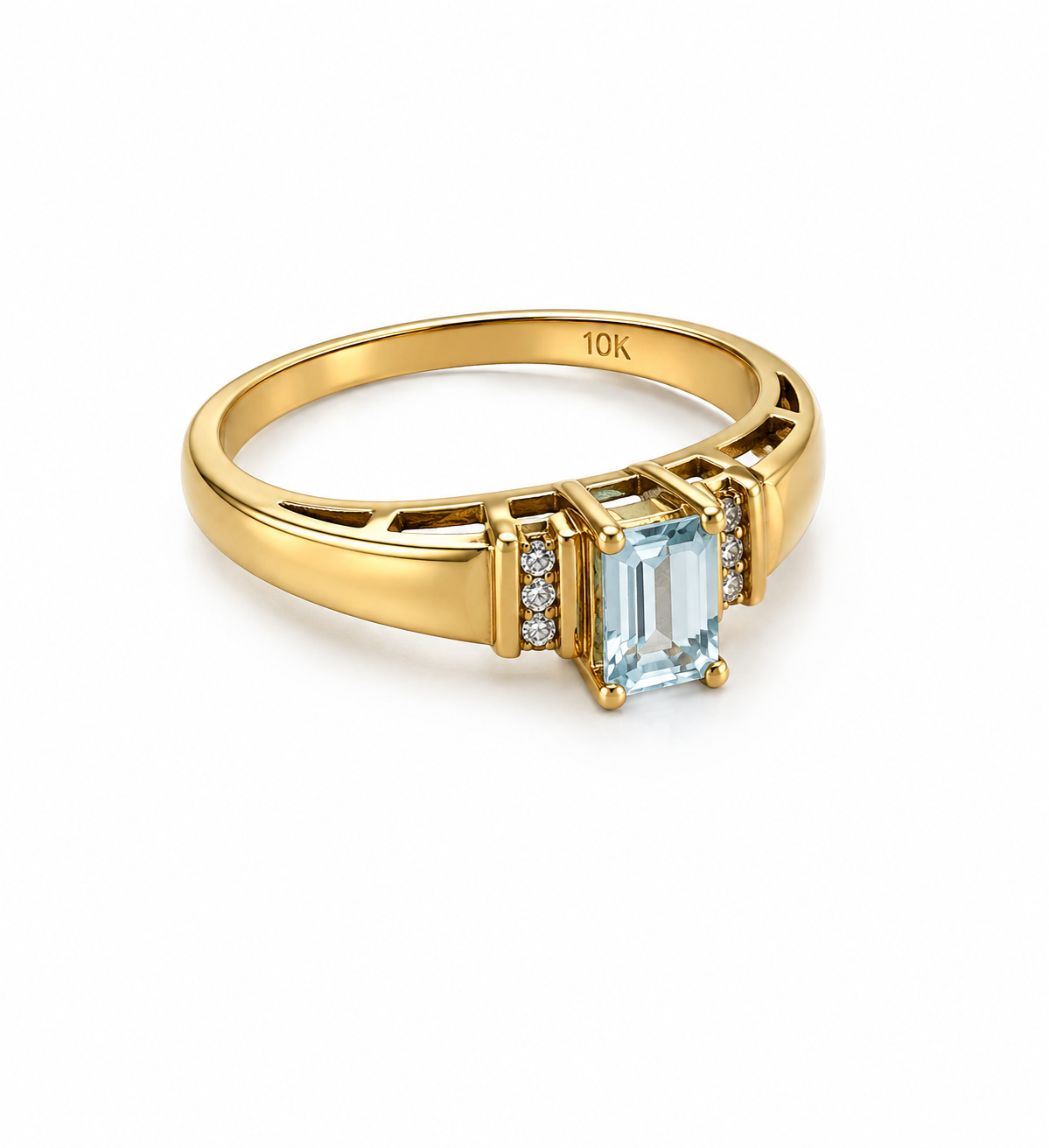 10KT Yellow Gold 0.12 CTW 0.70 STW Blue Topaz Diamond Ring [K8H]