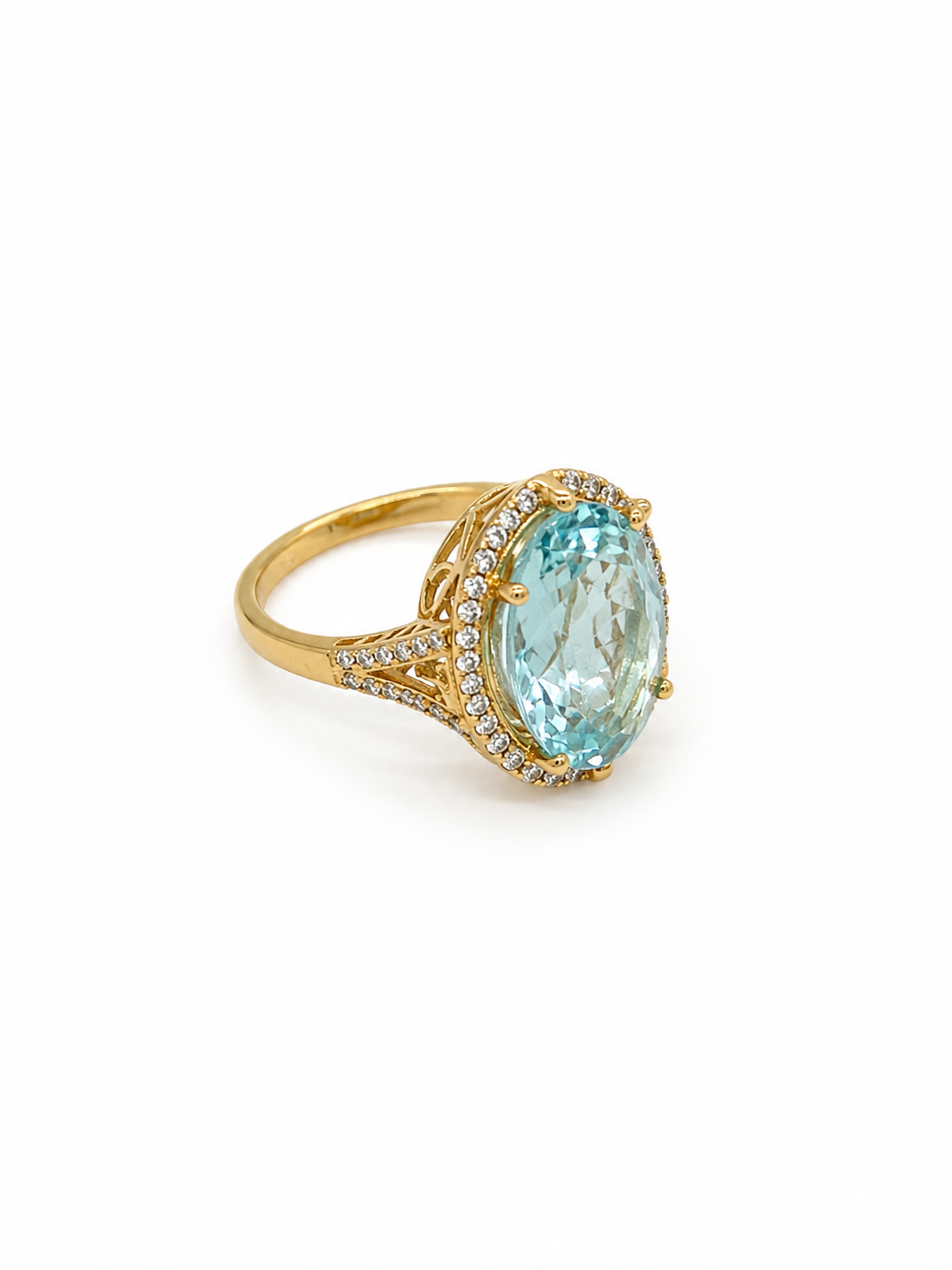 14KT Yellow Gold 0.52 CTW 9.26 STW Aquamarine Diamond Ring [K3T]