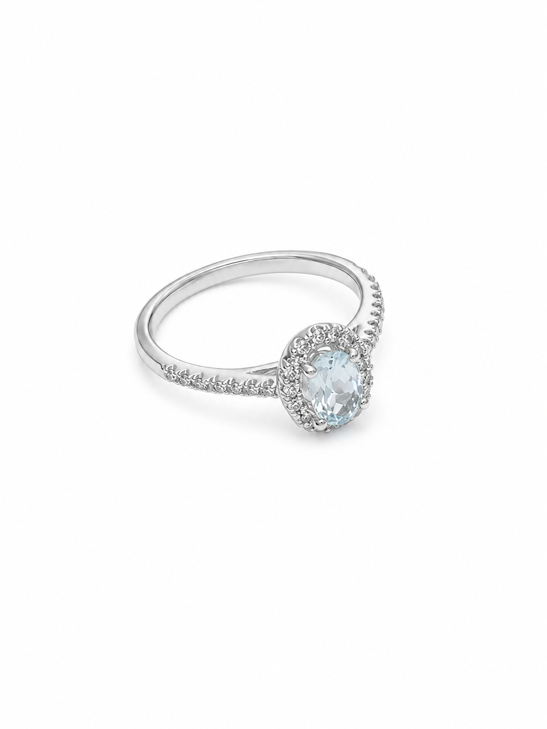 10KT White Gold 0.16 CTW 0.37 STW Aquamarine Diamond Ring [K1T]
