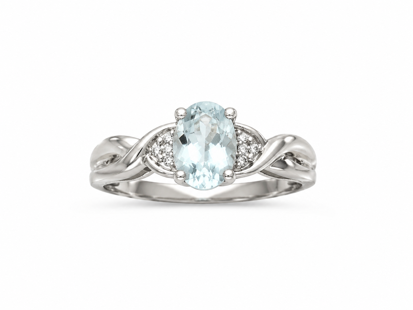 10KT White Gold  0.03 CTW 0.63 STW Aquamarine Diamond Ring [K6H50]