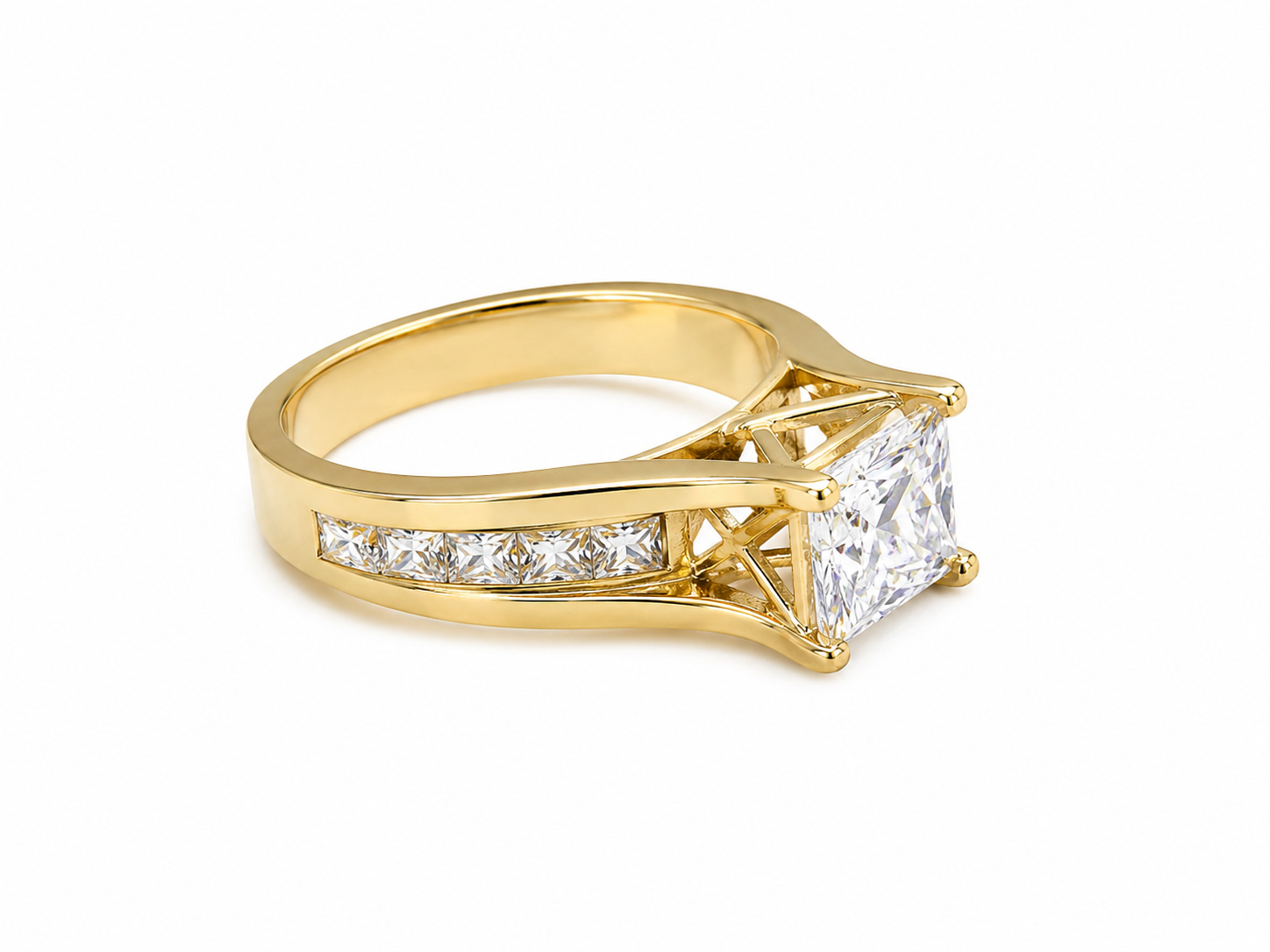 10KT Yellow Gold Princess Cut Solitaire CZ Ring [A5P6]