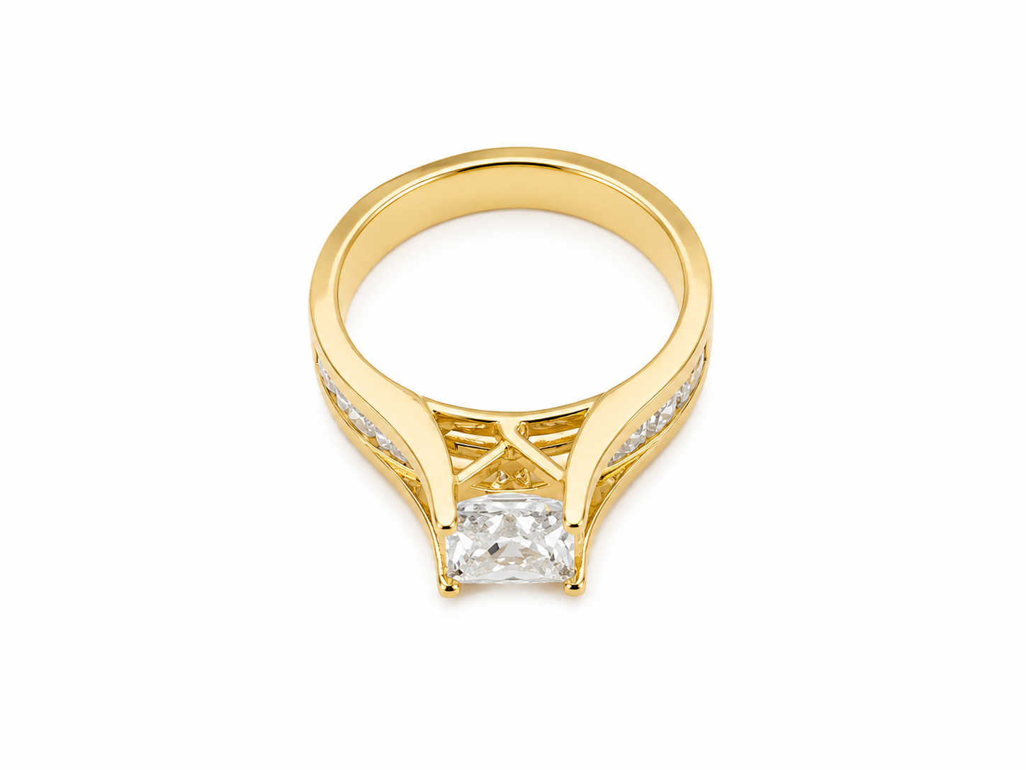 10KT Yellow Gold Princess Cut Solitaire CZ Ring [A5P6]