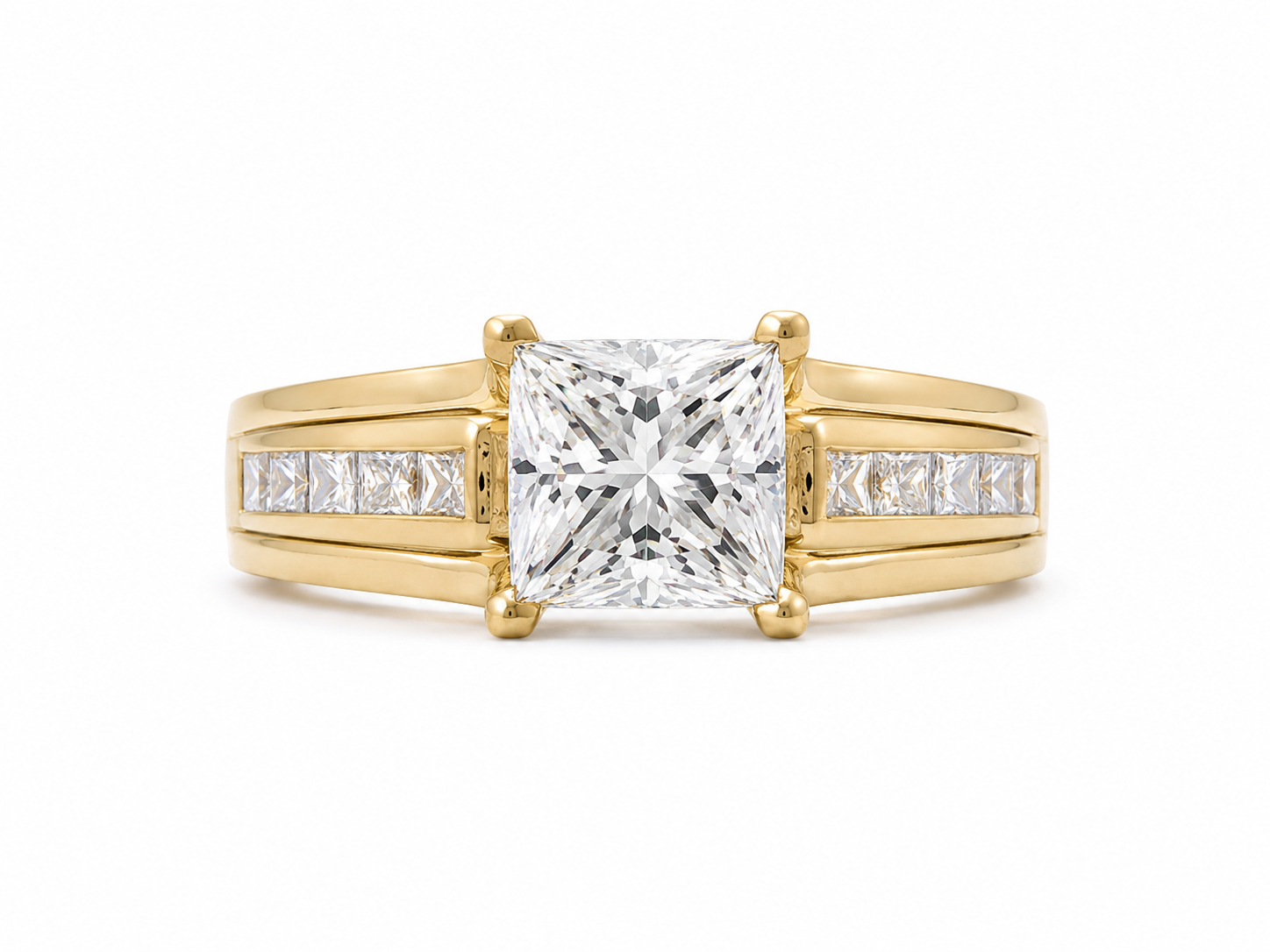 10KT Yellow Gold Princess Cut Solitaire CZ Ring [A5P6]