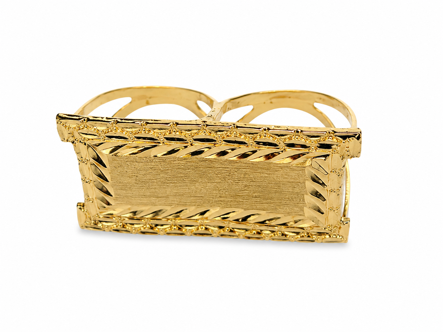 10KT Yellow Gold Nugget Bar Two-Finger Textured Edge Ring [A9P5]