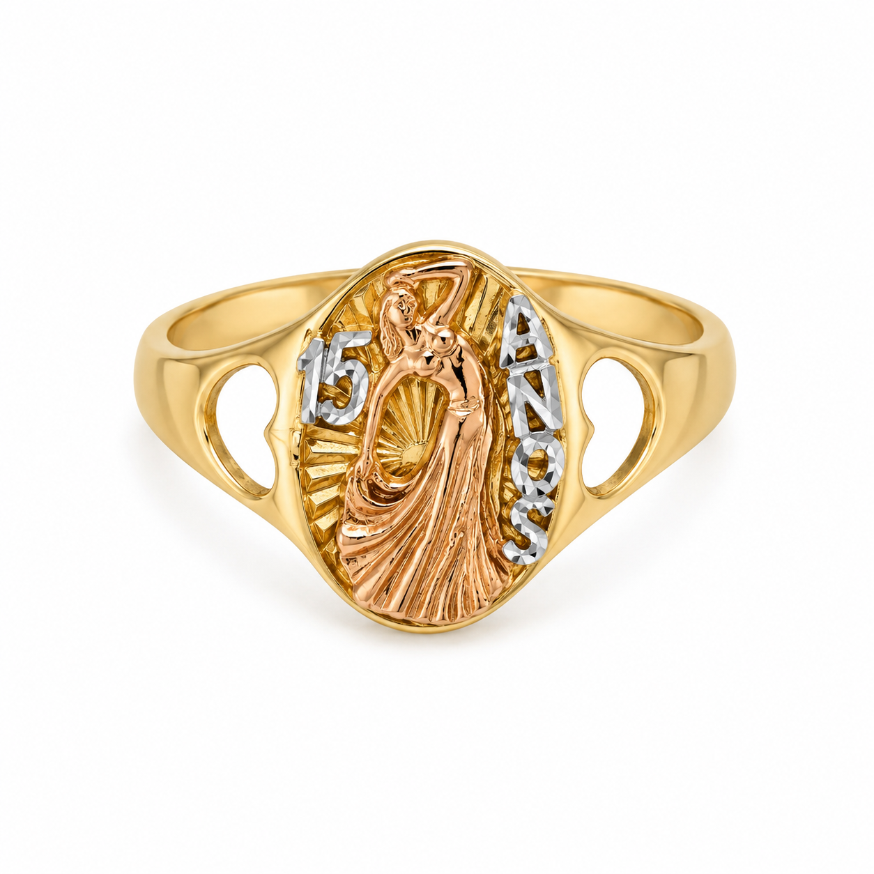 14KT Tri-Tone Gold 15 Anos Ring [A2B6]