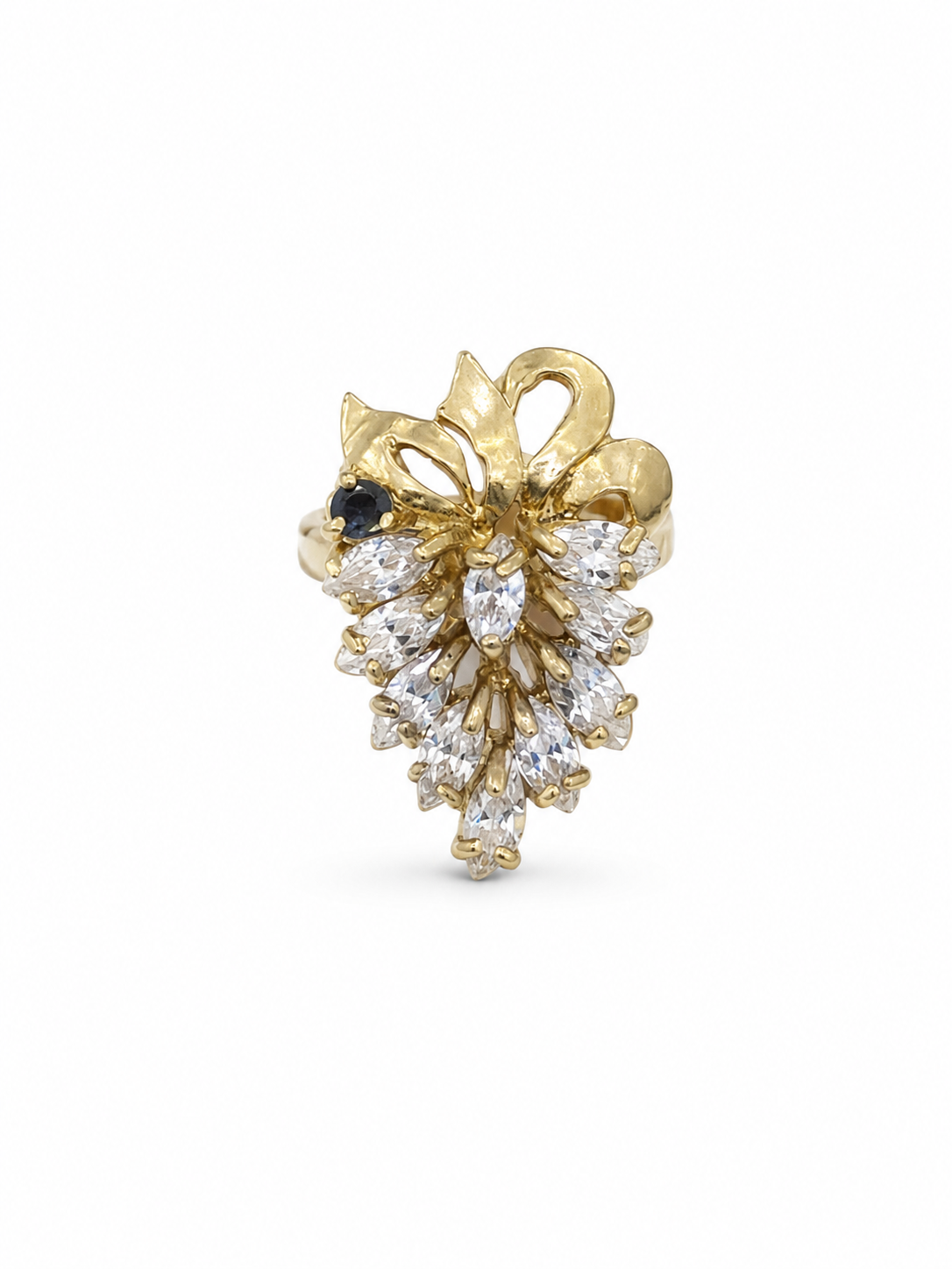 10KT Yellow Gold Marquise Cluster CZ Ring [A4P9]