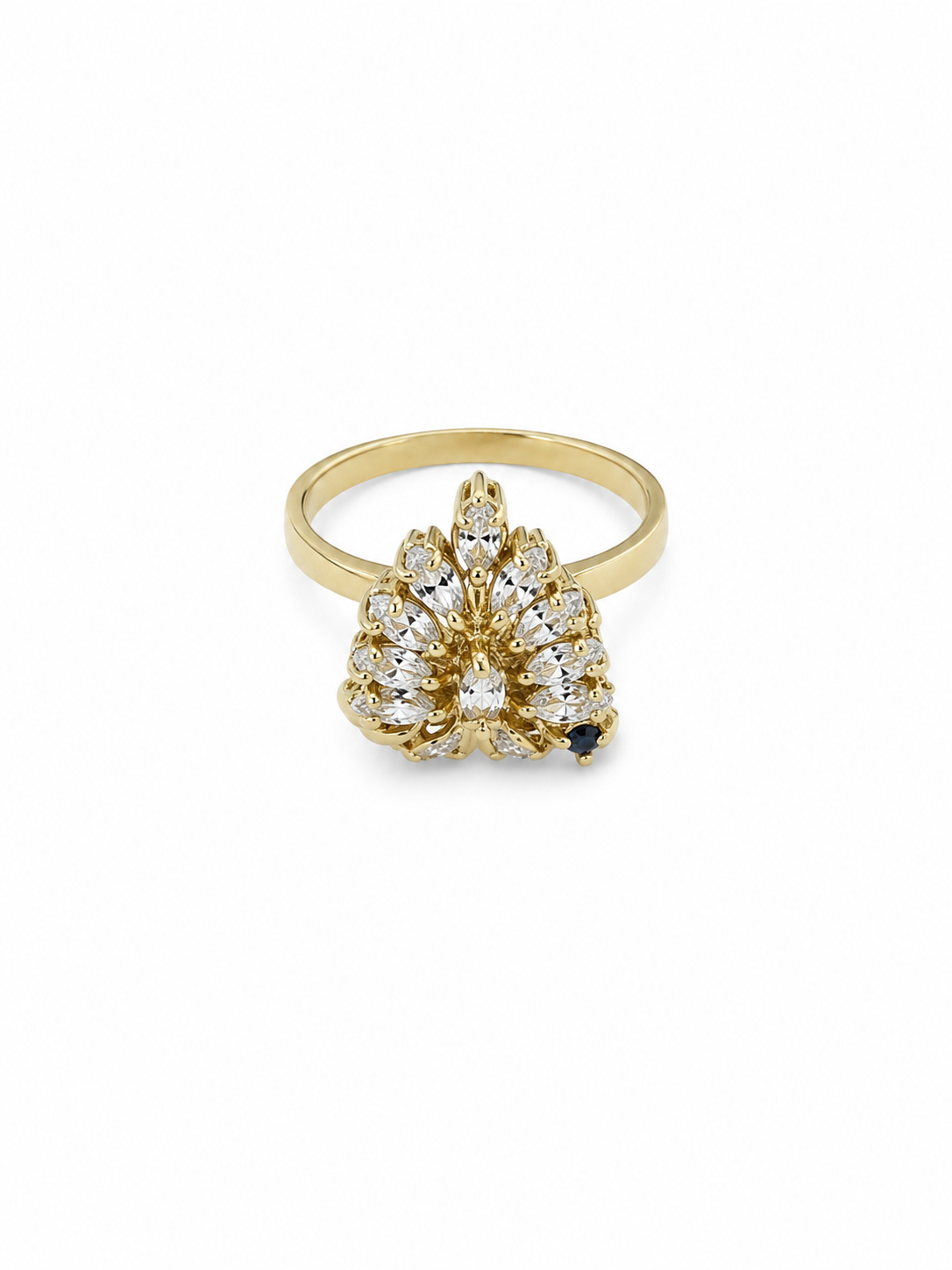 10KT Yellow Gold Marquise Cluster CZ Ring [A4P9]