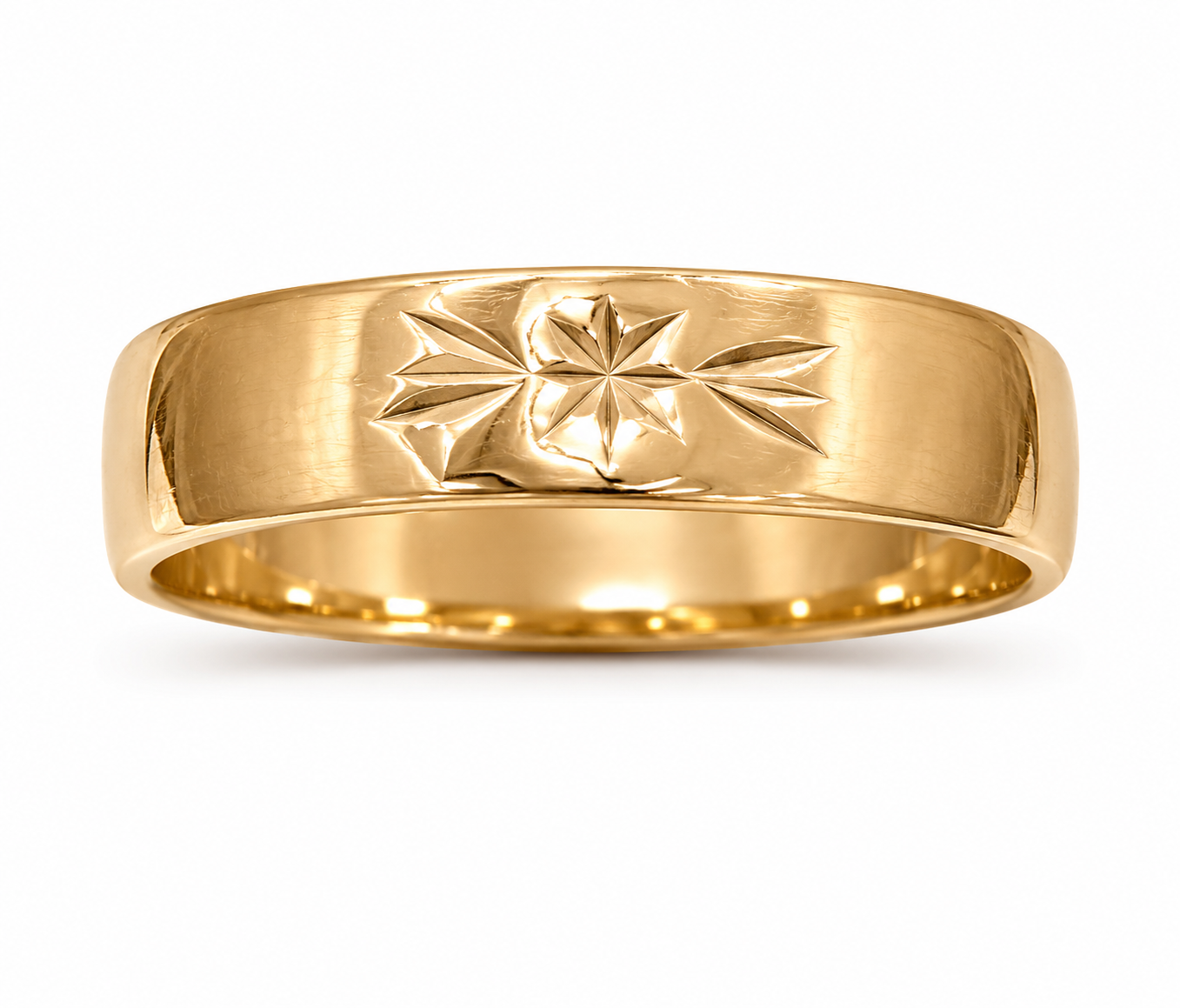 10KT Yellow Gold Vintage Starburst Engraved Band [A1P6]