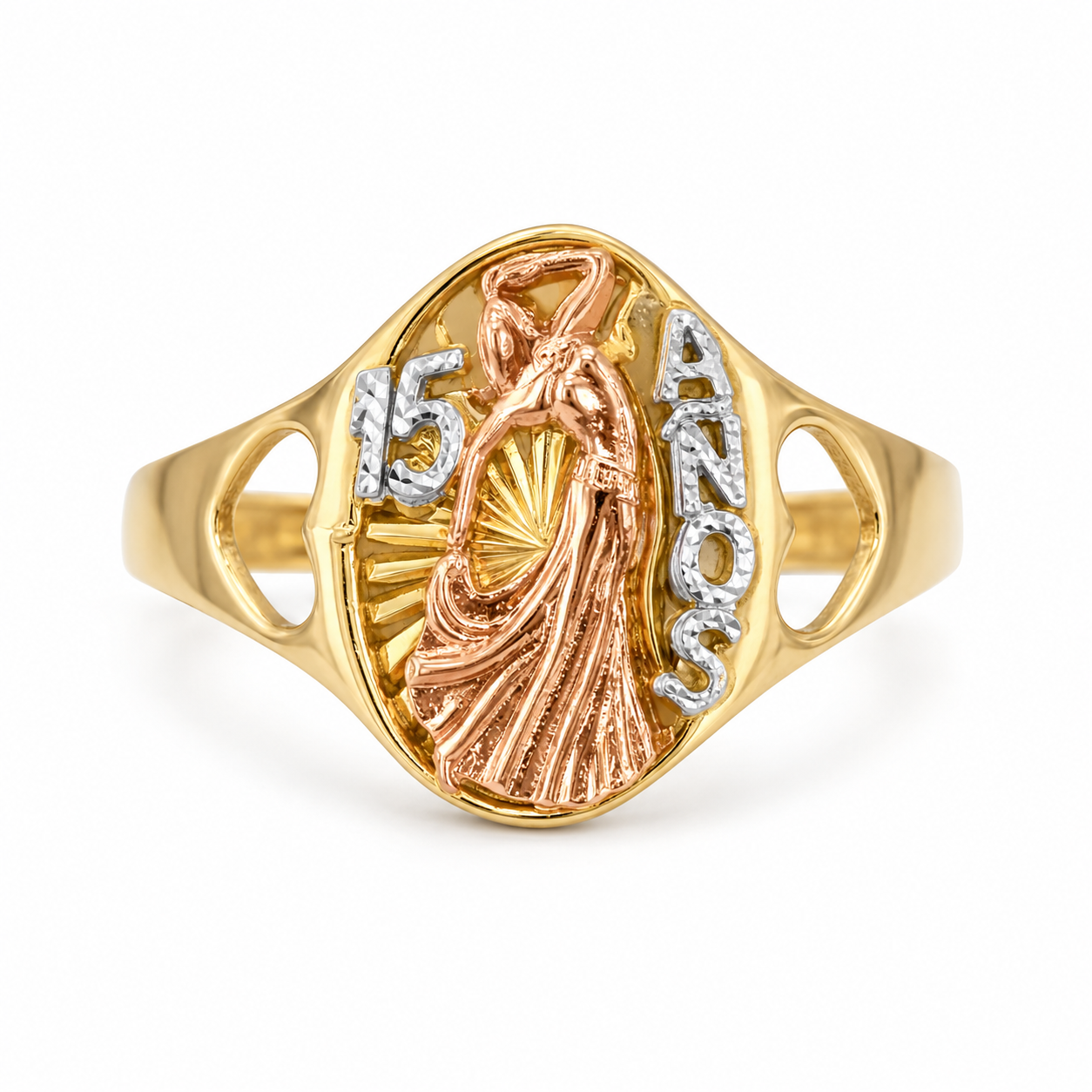 14KT Tri-Tone Gold 15 Anos Ring [A2B6]
