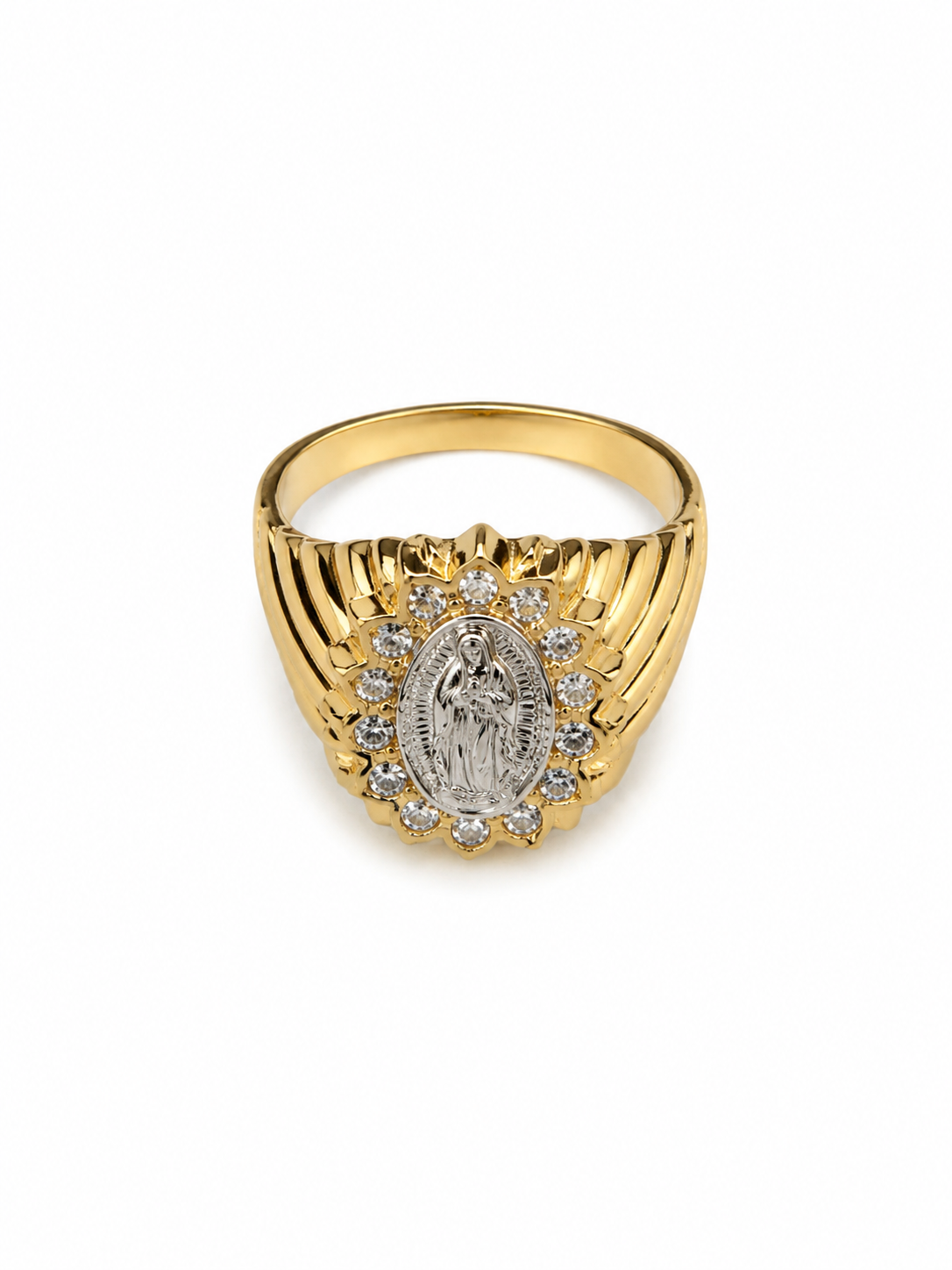 14KT Two-Tone Gold Virgin of Guadalupe CZ Ring [A9P1]
