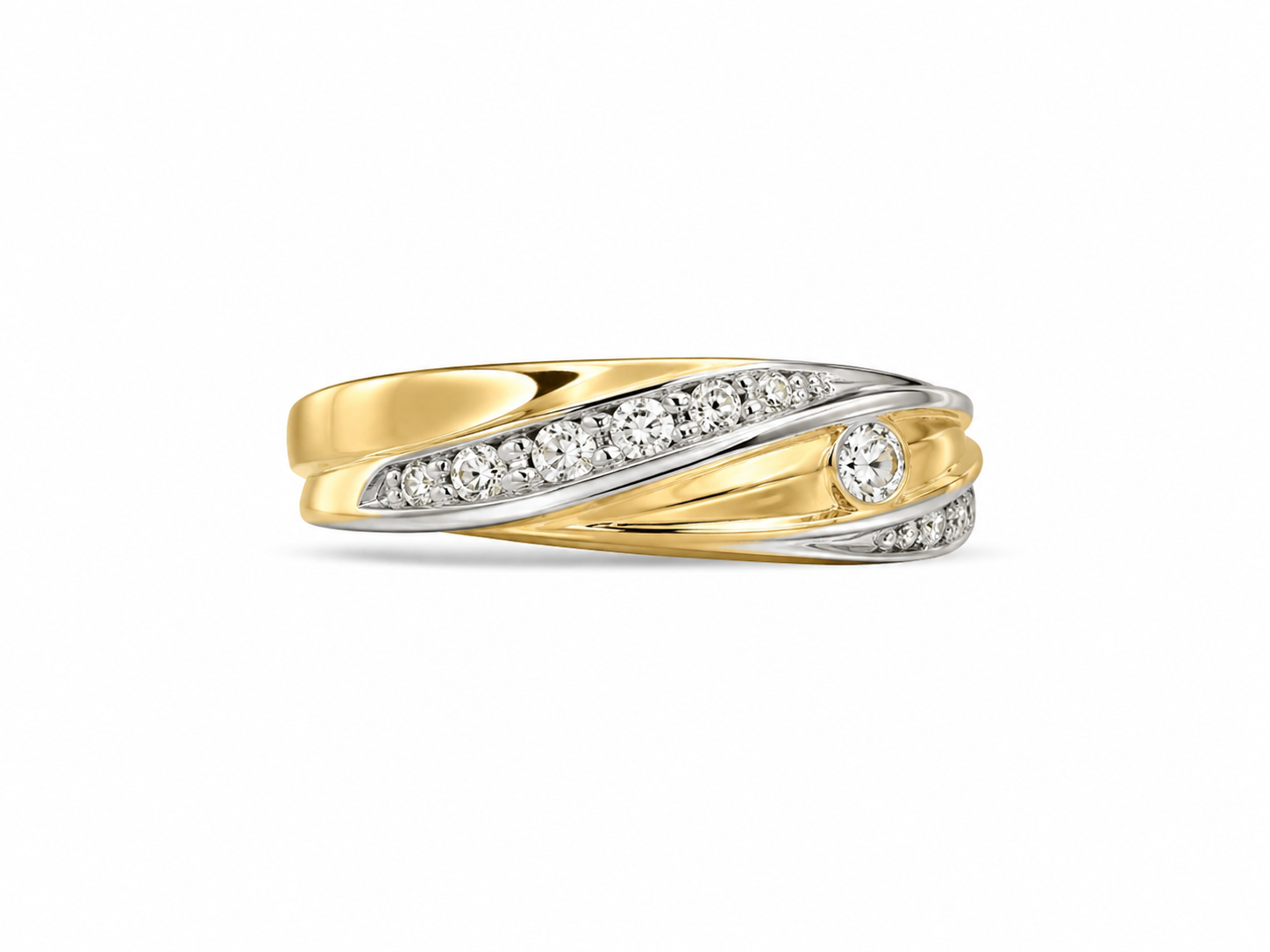 14KT Yellow Gold Slant CZ Band [A3B4]