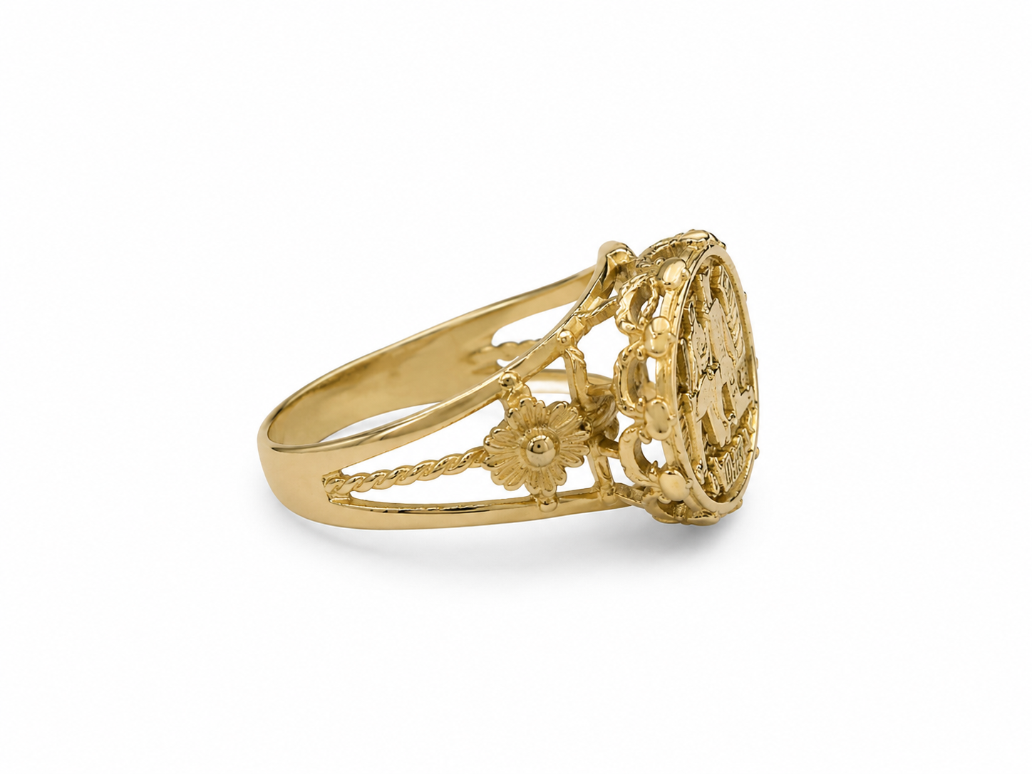 14KT Yellow Gold Gemini Flower Ring [A3P7]