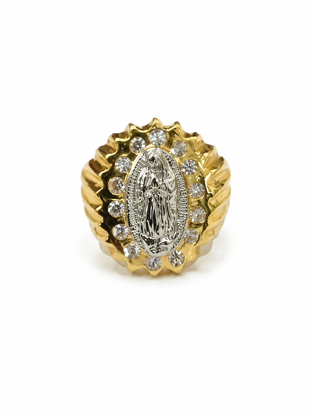 14KT Two-Tone Gold Virgin of Guadalupe CZ Ring [A9P1]