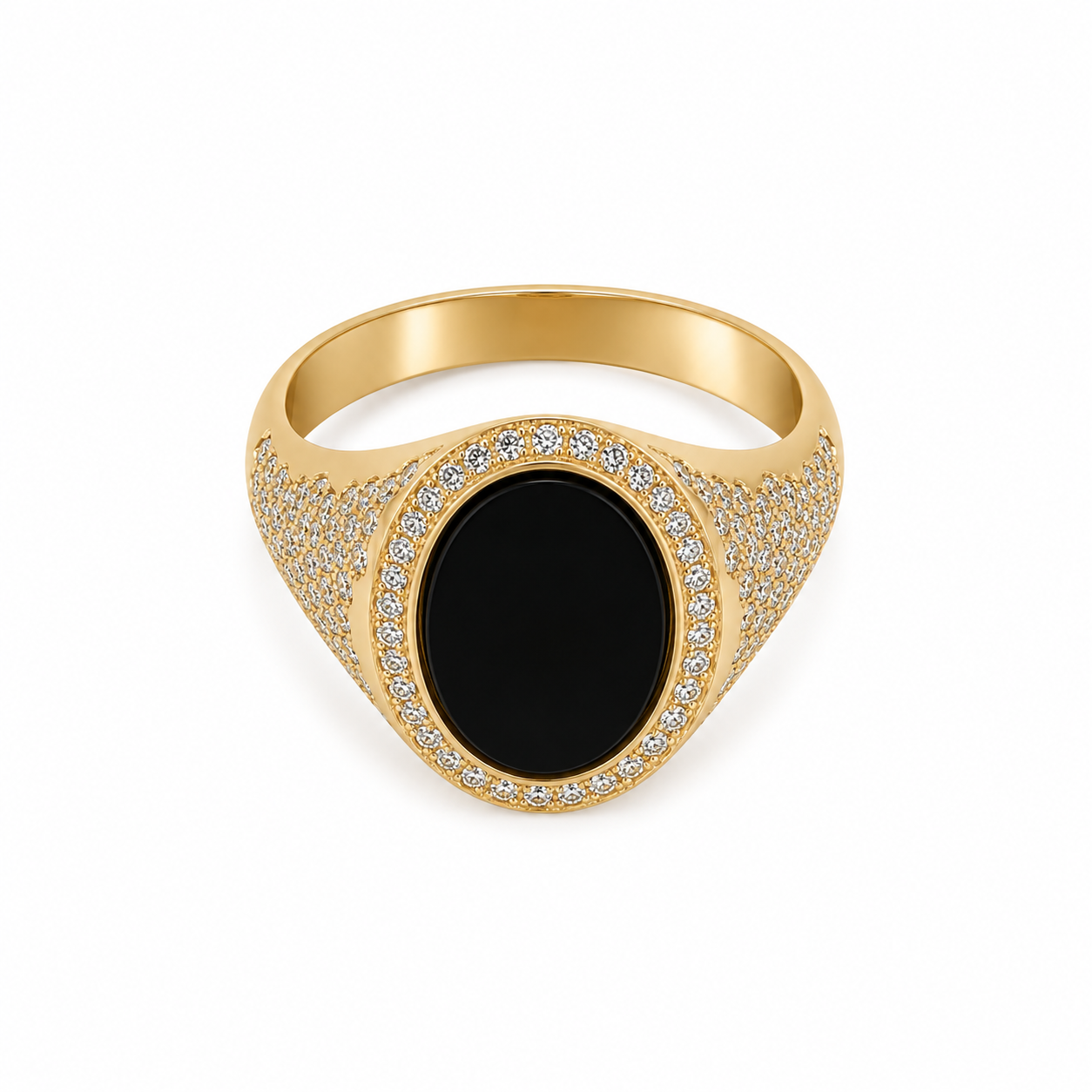 14KT Yellow Gold Oval Onyx CZ Ring [A7P5]