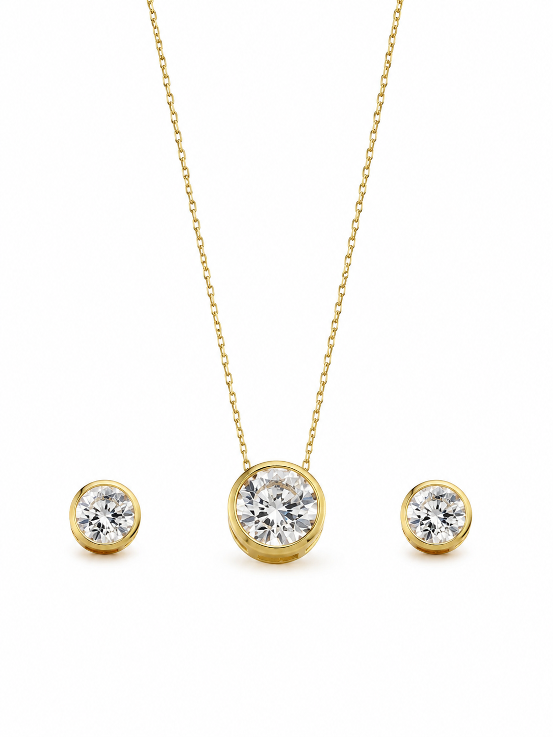Stainless Steel Yellow Necklace and Earrings Cubic Zirconium Set