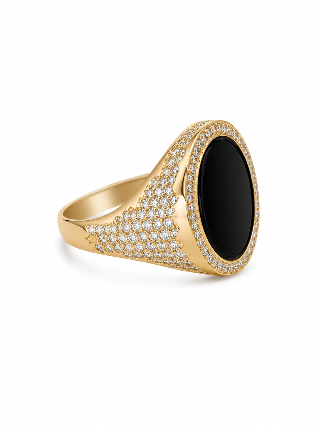 14KT Yellow Gold Oval Onyx CZ Ring [A7P5]