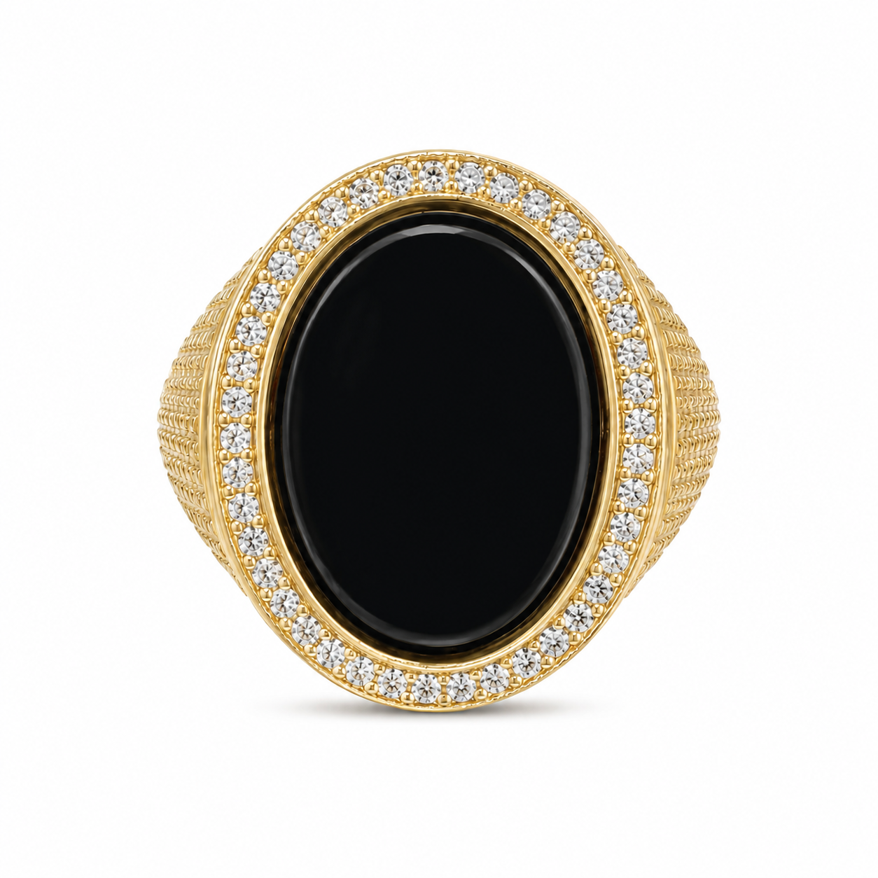 14KT Yellow Gold Oval Onyx CZ Ring [A7P5]