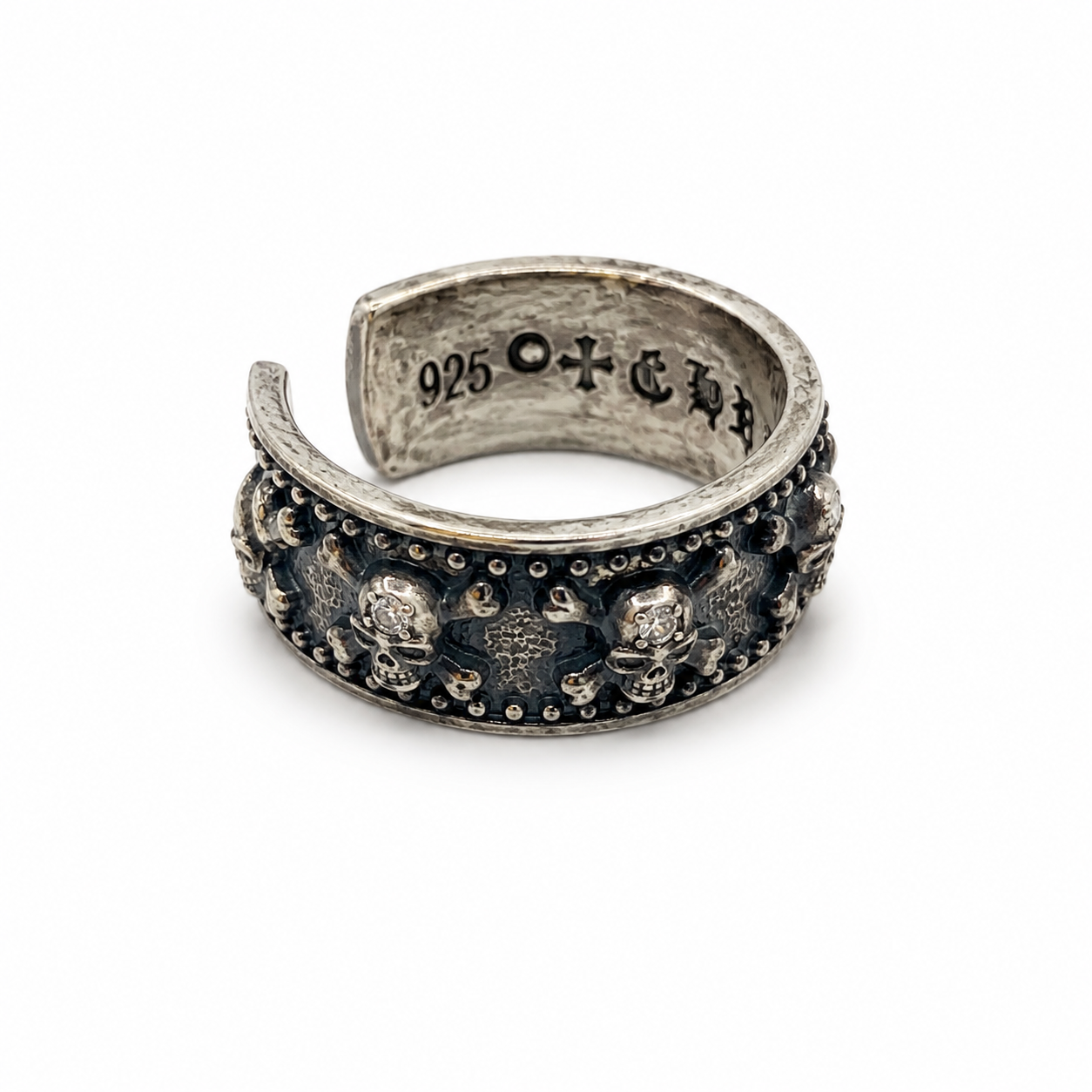 Sterling Silver Skull Band With Oxidized Finish Ring